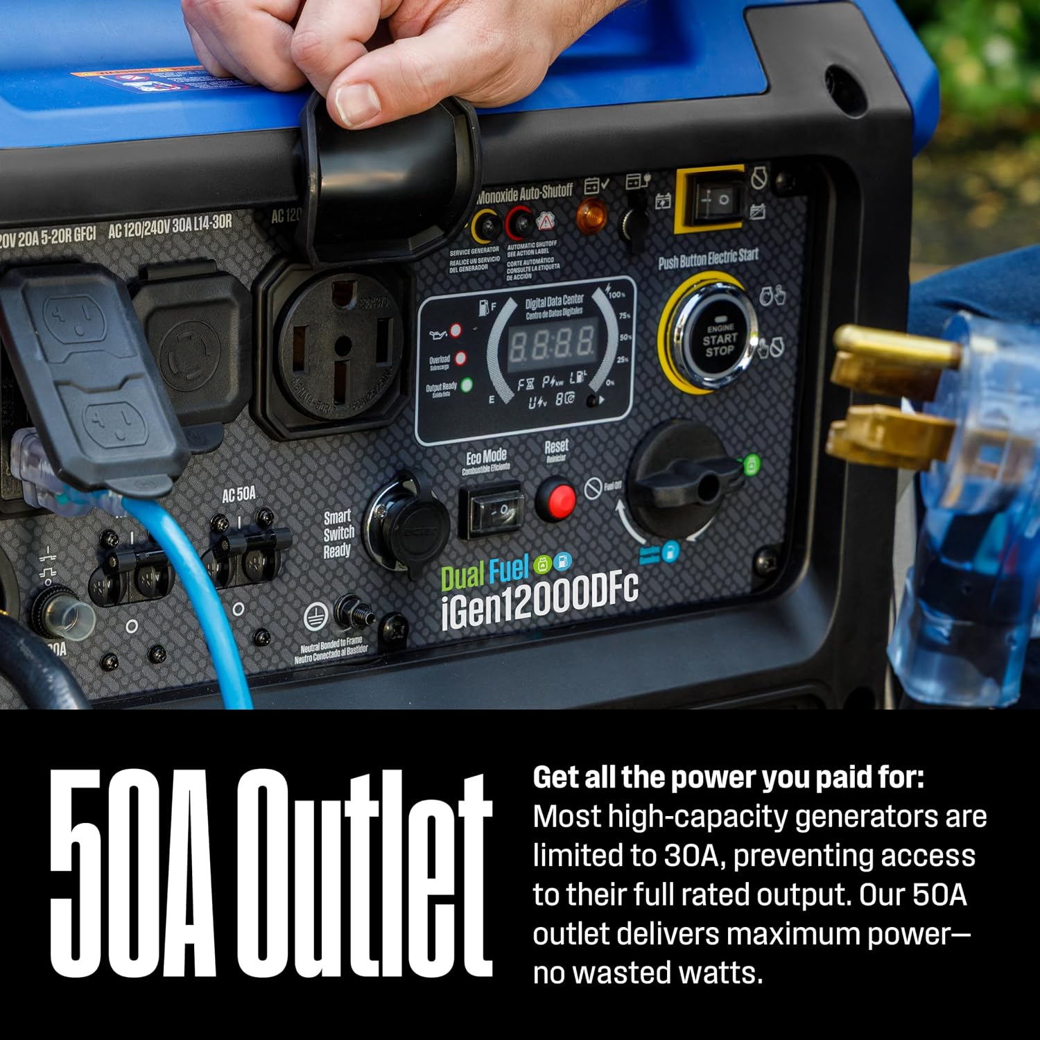 Westinghouse 12000 Peak Watt Dual Fuel Portable Inverter Generator, Remote Electric Start, Transfer Switch Ready, Gas and Propane Powered, Low THD - Safe for Electronics, Parallel Capable, CO Sensor