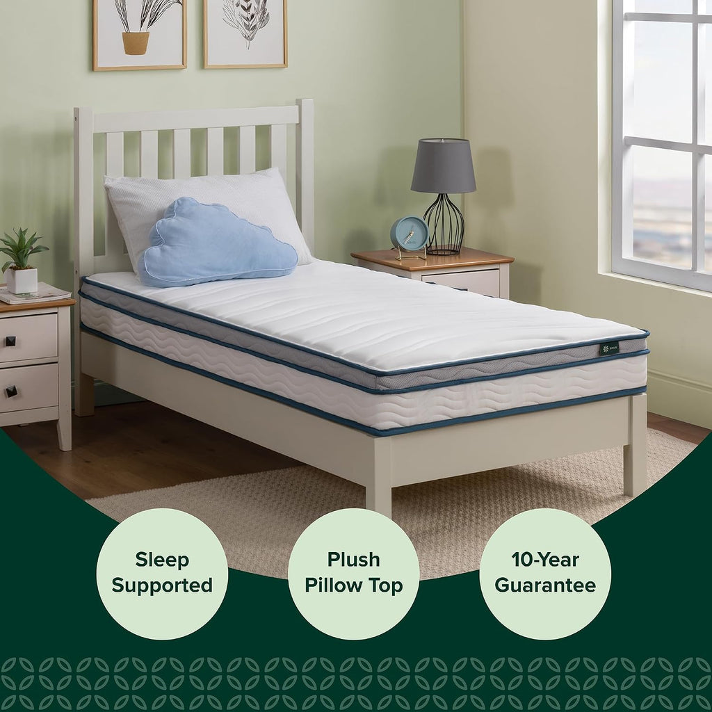 Zinus 6 Inch Spring Sensation Hybrid Mattress [New Version], Medium Firm Feel, Fiberglass Free, Youth and Guest Bedroom, Mattress in A Box, Twin