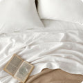 Bedsure Linen Sheets California King Size - Cotton Linen Blend Bed Sheets, Anti - Pilling, Ultra-Soft & Breathable, 16" Deep Pocket, PureWoven Natural Texture Improves with Use, 4 Pieces (White)