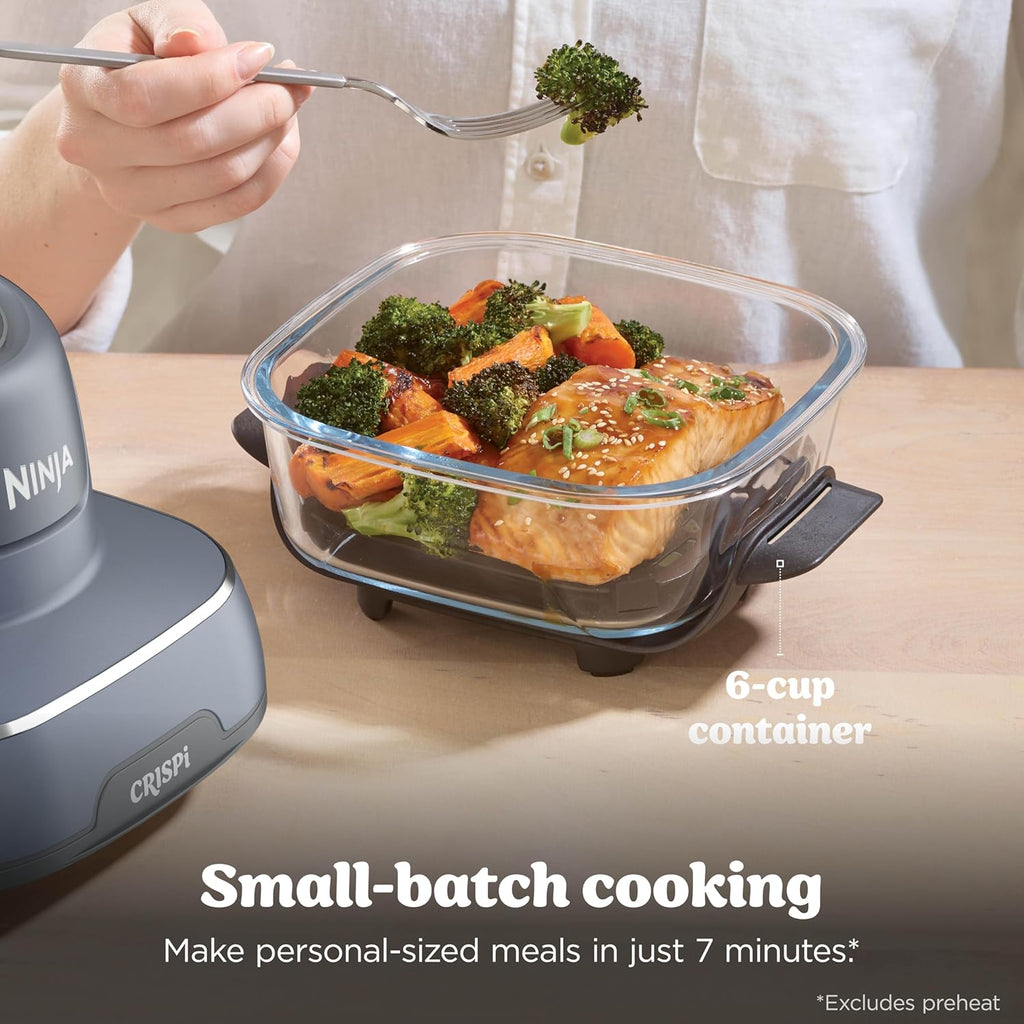 Ninja Crispi 4 in 1 Glass Air Fryer, 450°F, Non Toxic, 4QT and 6 Cup Containers with Lids, Dishwasher Safe, Cyberspace Gray, 1 Count, FN101GY