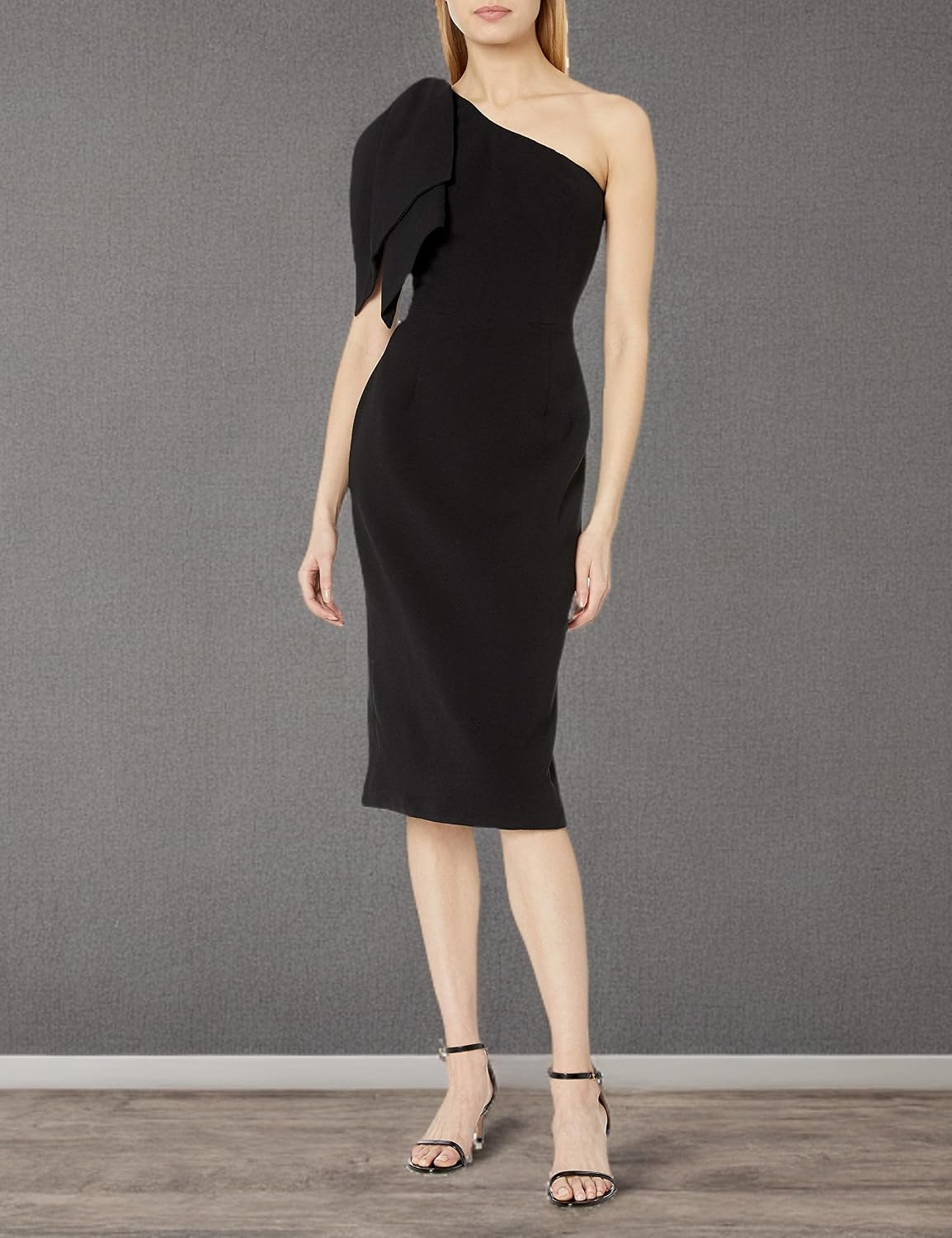 Dress the Population Womens Tiffany One Shoulder Bow Detail Midi Sheath Dress