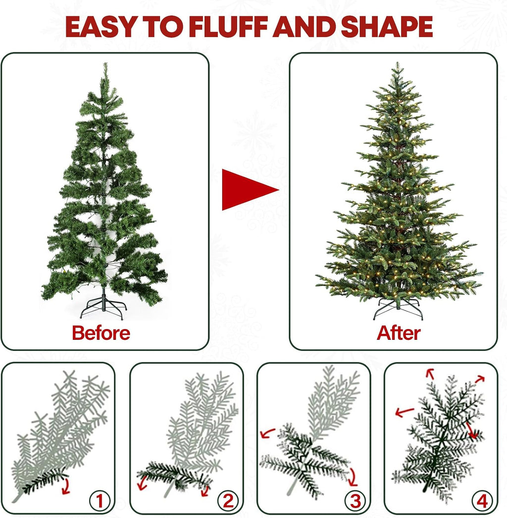 7.5 ft Lighted Artificial Christmas Tree, 450 Warm White LED Lights, 1173 PE&PVC Branch Tips, Premium Stand, Easy Assembly for Indoor Holiday Decorating