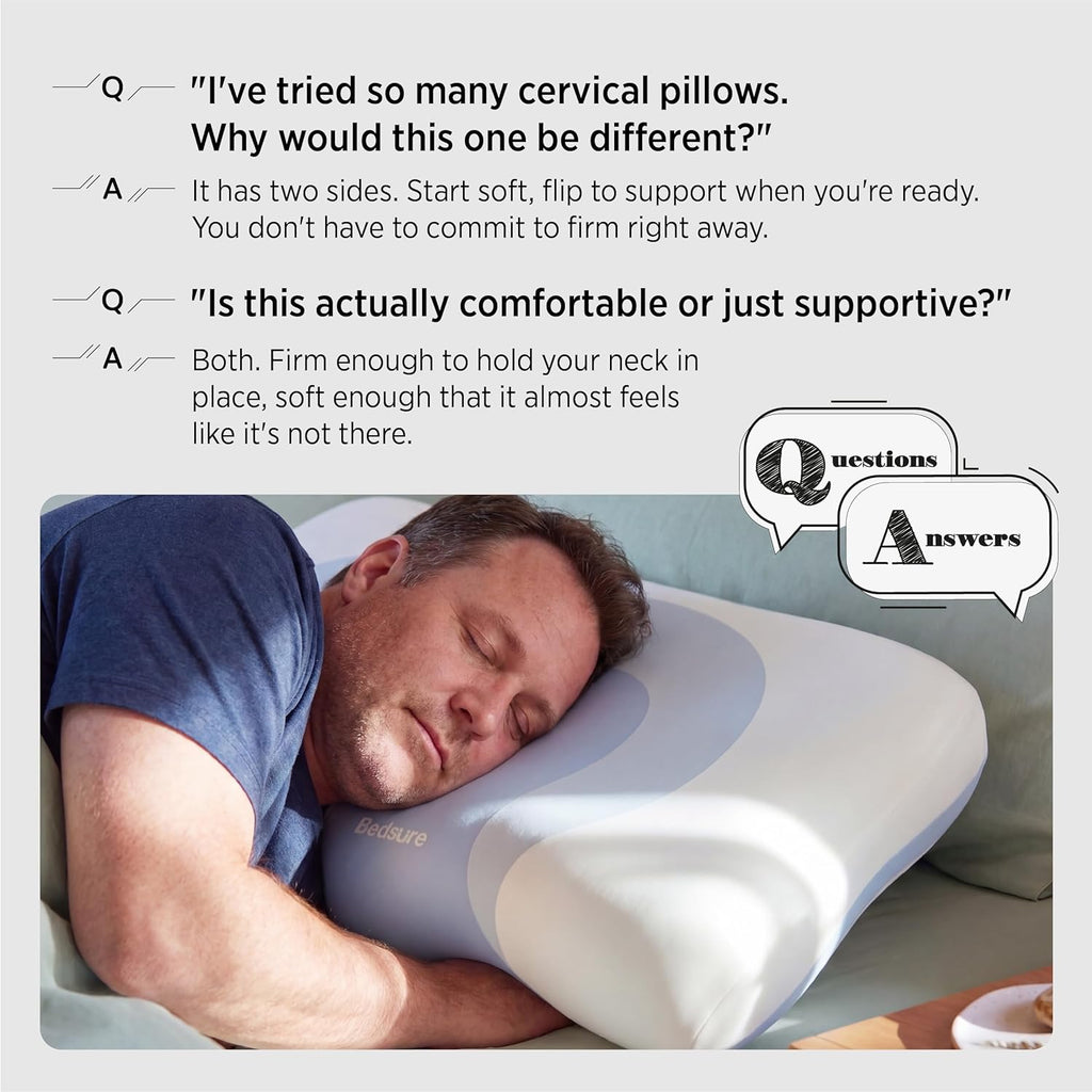 Bedsure Cervical Neck Pillow - Memory Foam Pillows for Ergonomic Orthopedic Pillow for Neck Pain Relief, Double - Sided Design Shape Gently Cradles Head & Provides for Side & Back Sleepers