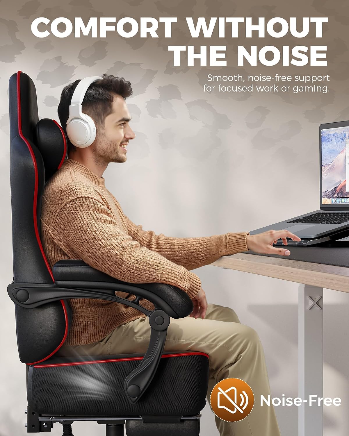 GTPLAYER Gaming Chair, Computer Office Chair with Pocket Spring Cushion, Linkage Armrests, Comfortable Leather Computer Chair, Black & Red