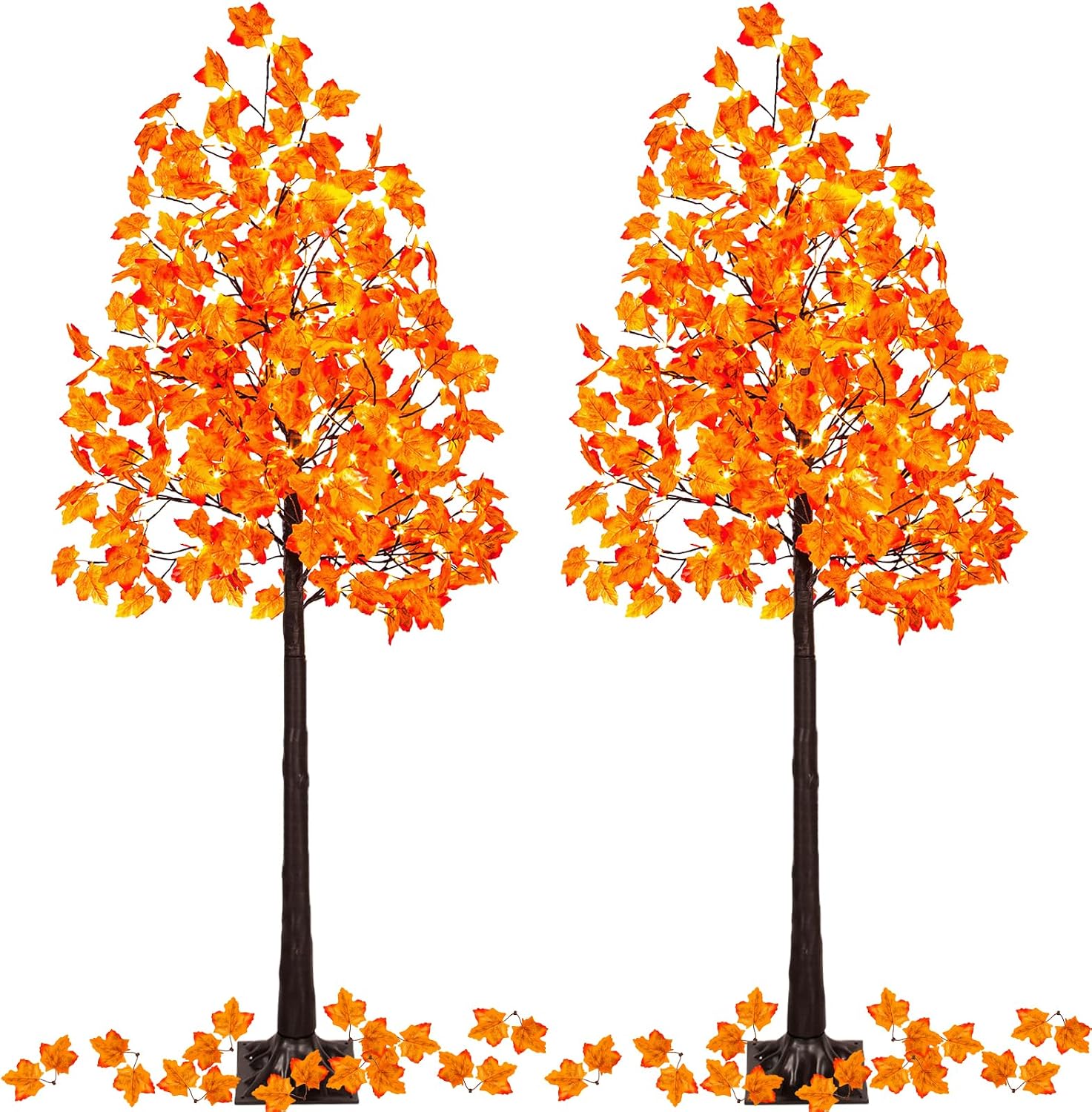 VIVATREES Set of 2, 6FT Artificial Lighted Maple Trees with 240 LEDs, Fall Tree with Warm White Lights for Indoor Outdoor Autumn Halloween Thanksgiving Decor