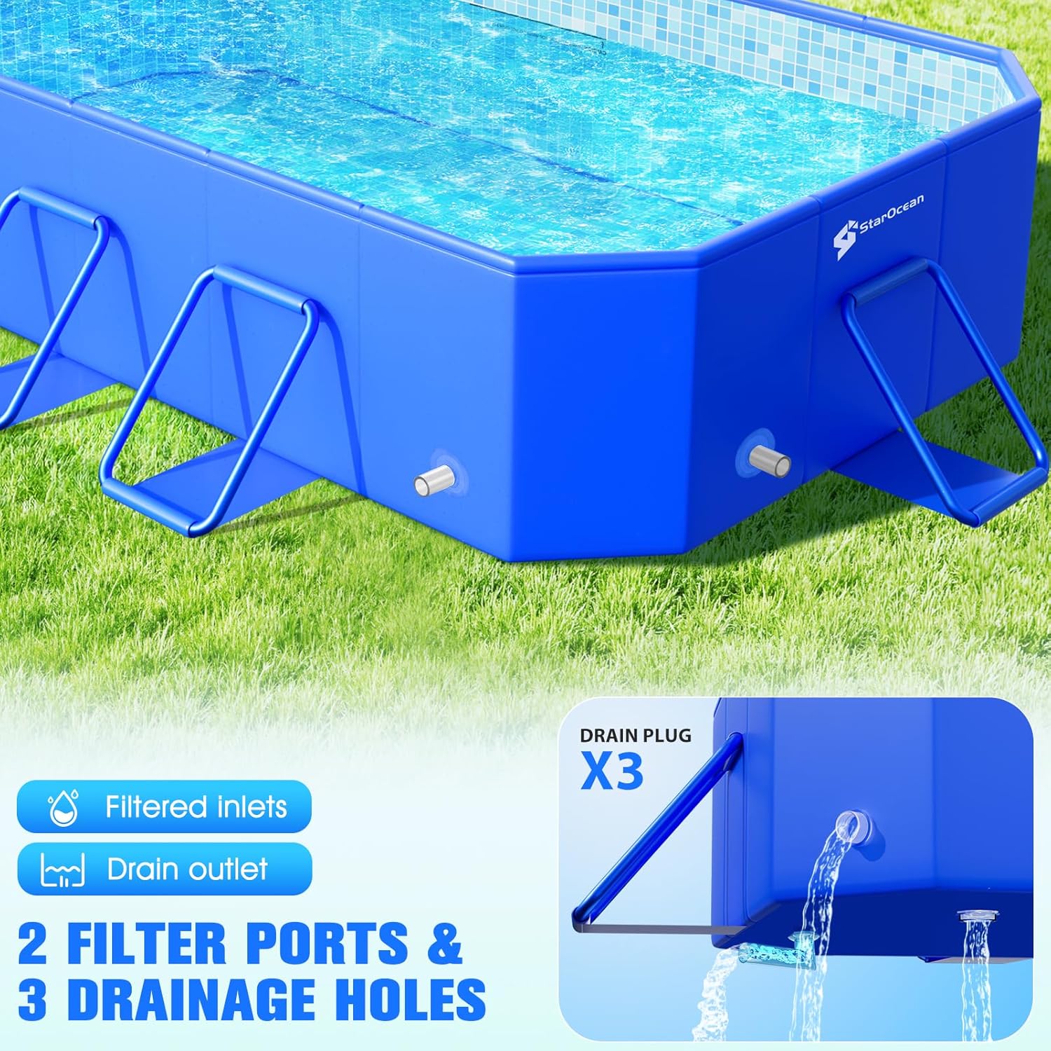 StarOcean 2026 Foldable Pool, Large Non-Inflatable Swimming Pool for Kids,Adult Collapsible Pools Hard Plastic Shell, Oversized Thickened,Portable Folding Kids Pools for Backyard 90"x50"x20"-Blue