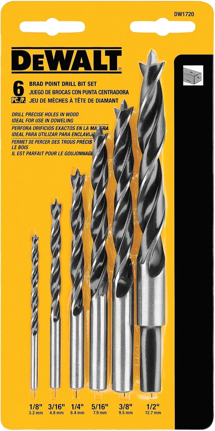 DEWALT Drill Bit Set, Brad Point, 6-Piece (DW1720) , Black