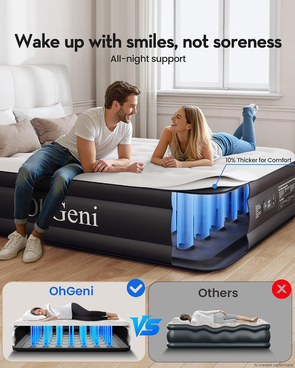 OhGeni Air Mattress Queen with Built in Pump, 18" Raised Inflatable Blow Up Mattress, Upgraded Surface Portable Bed for Home, Camping, Colchone Inflable, Ideal Sleep Solution for Guests