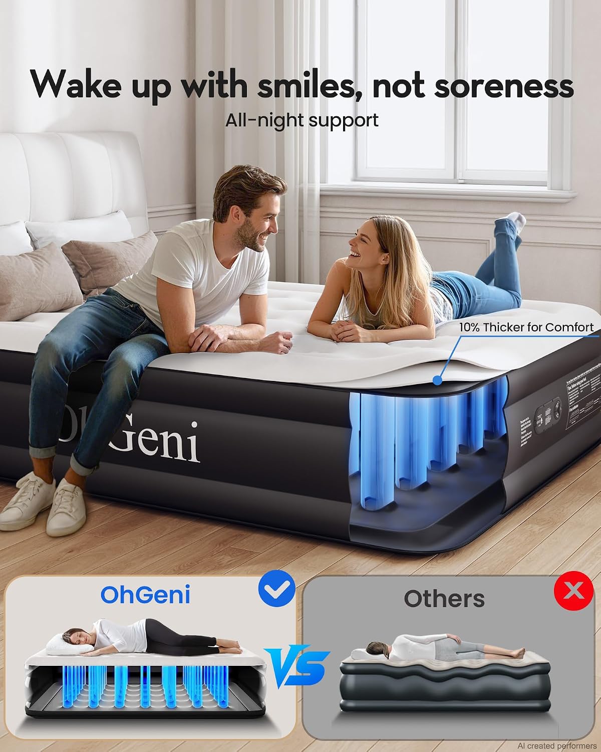 OhGeni Air Mattress Queen with Built in Pump, 18" Raised Inflatable Blow Up Mattress, Upgraded Surface Portable Bed for Home, Camping, Colchone Inflable, Ideal Sleep Solution for Guests