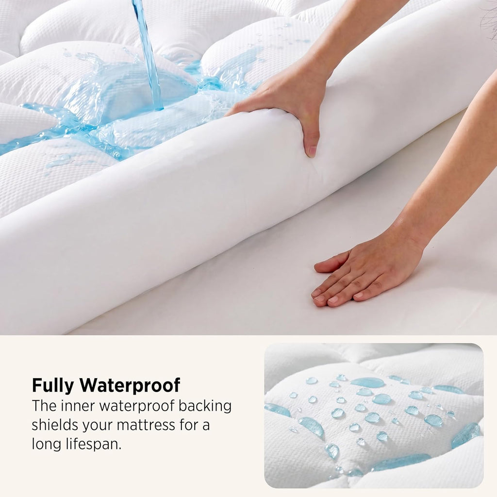Bedsure Pillow Top Mattress Topper Queen-Waterproof Mattress Protector with 8-21 Inches Deep Pocket, 800 GSM Extra Thick Mattress Topper Queen Size Bed, Soft Cover Bed Topper for Home, Hotel - White