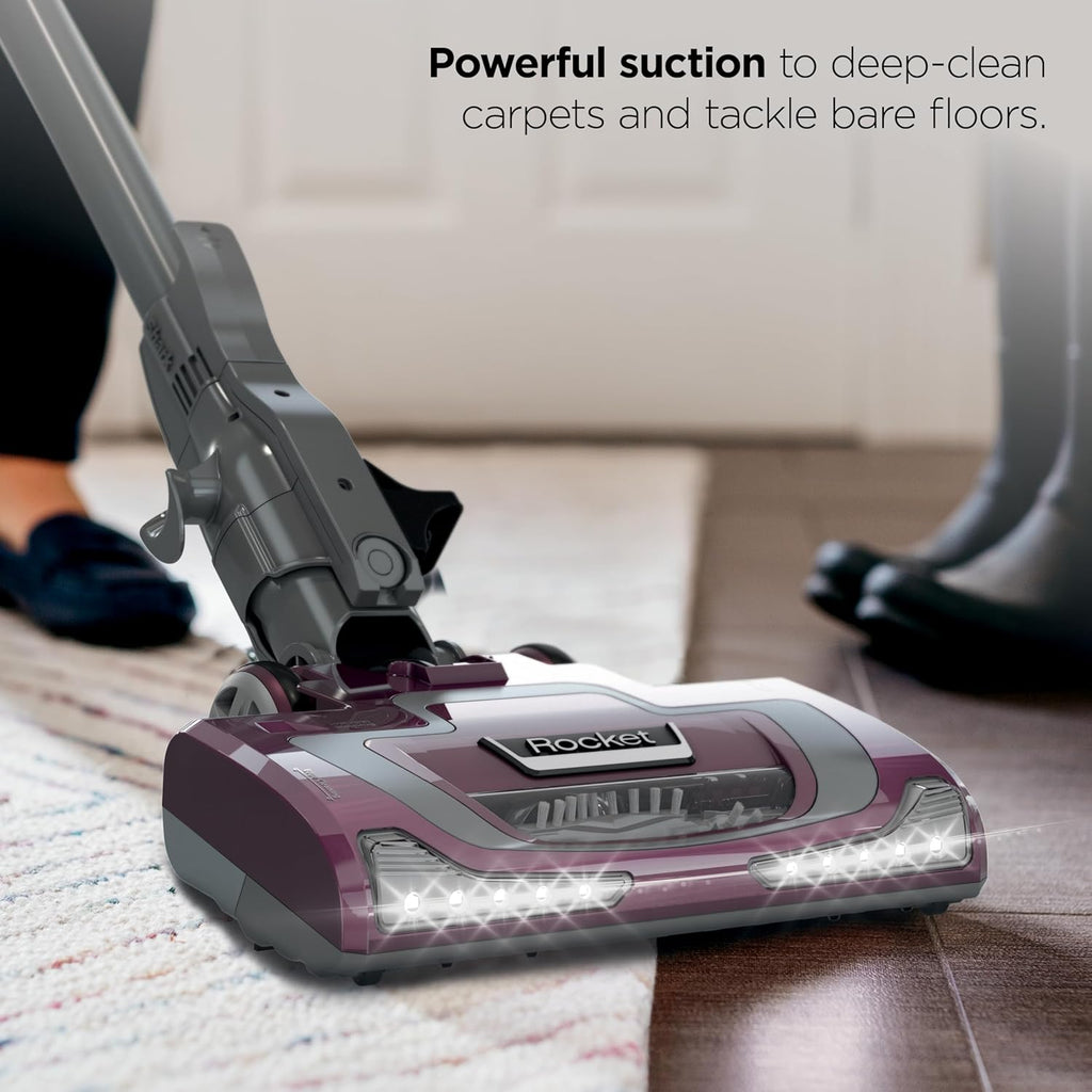 Shark Rocket Pet Plus | Corded Stick Vacuum Cleaner for Carpet, Rugs & Hard Floors | Lightweight Hand Vacuum for Pet Hair | LED Headlights | XL Dust Cup | 2 Attachments | Bordeaux/Silver | HV322