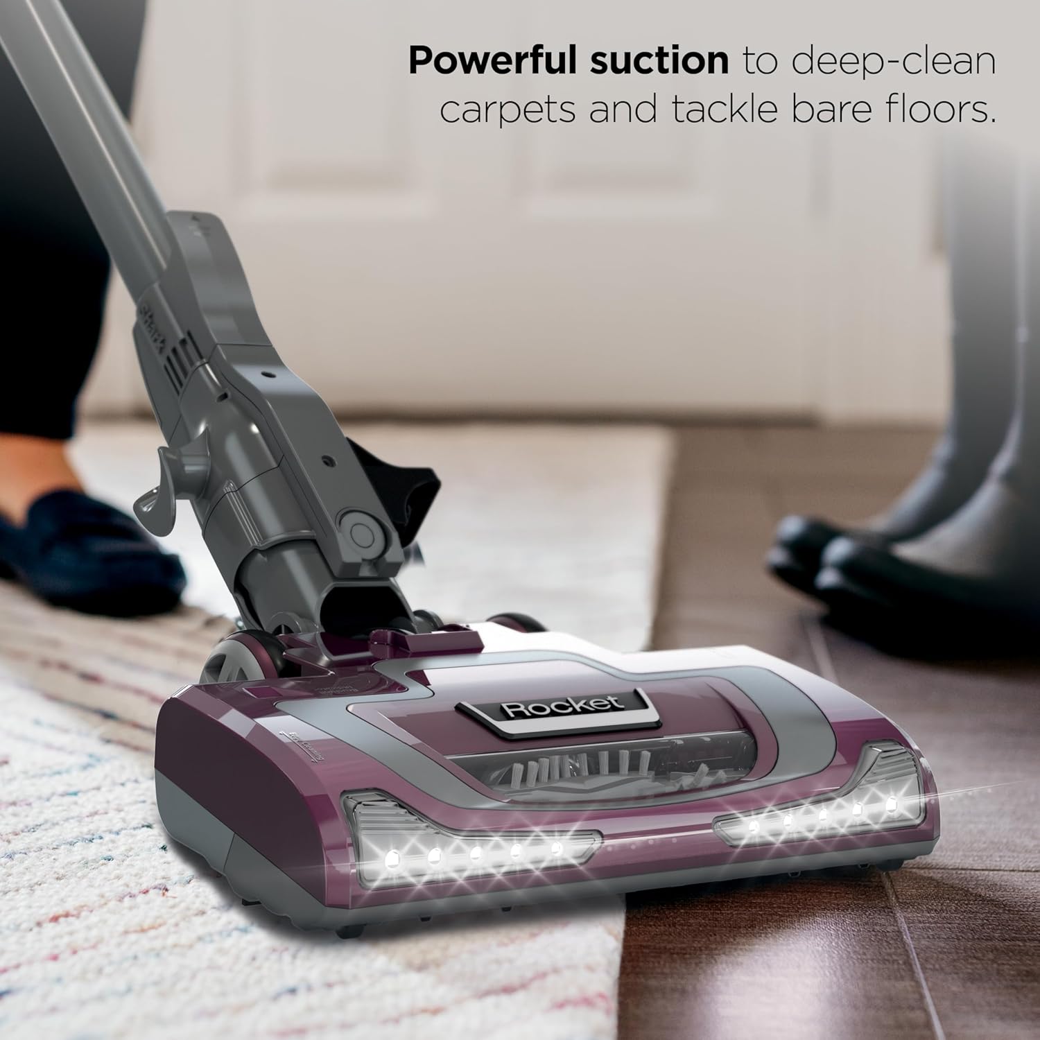 Shark Rocket Pet Plus | Corded Stick Vacuum Cleaner for Carpet, Rugs & Hard Floors | Lightweight Hand Vacuum for Pet Hair | LED Headlights | XL Dust Cup | 2 Attachments | Bordeaux/Silver | HV322