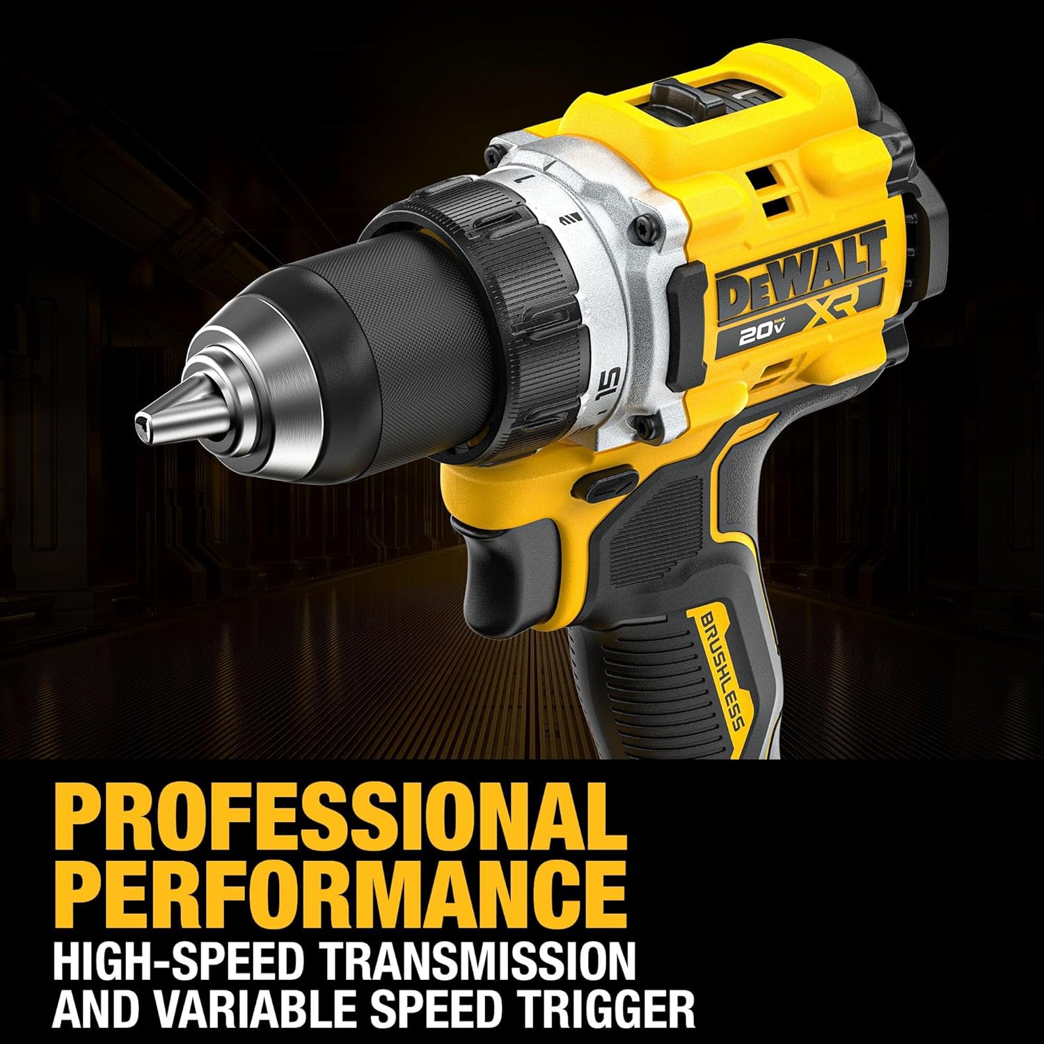 DEWALT Drill Set 20V MAX XR, 1/2 in. Brushless Cordless Drill Driver Kit With 5AH POWERSTACK Battery and Charger, LED Light, Dual Speed (DCD801H1)