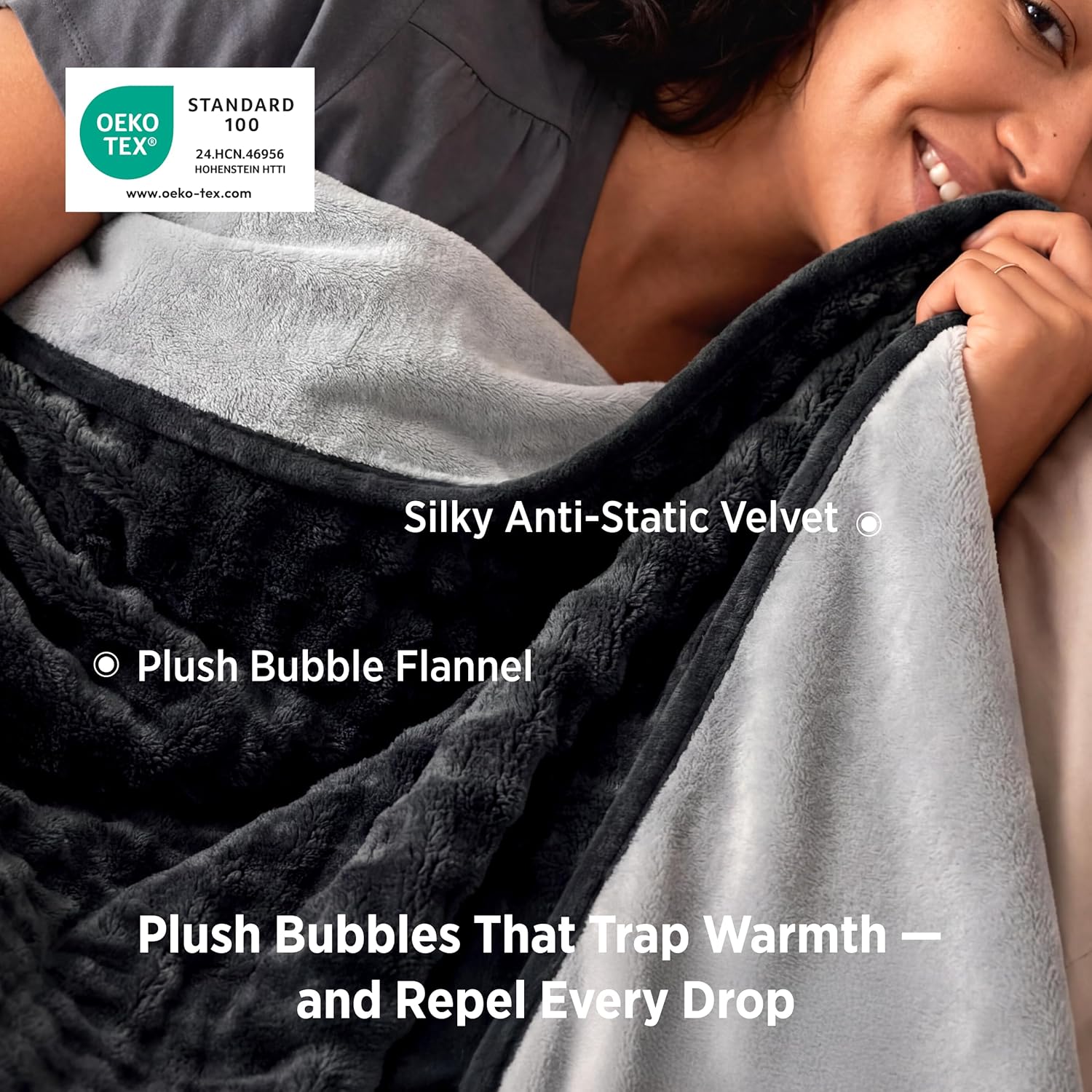 Bedsure Bubble Waterproof Blanket for Couch - Soft Fleece Reversible Dog Blankets for Small Dogs, Waterproof Couch Sofa Cover Bed Protector, Black/Grey, Throw 50x60 inches