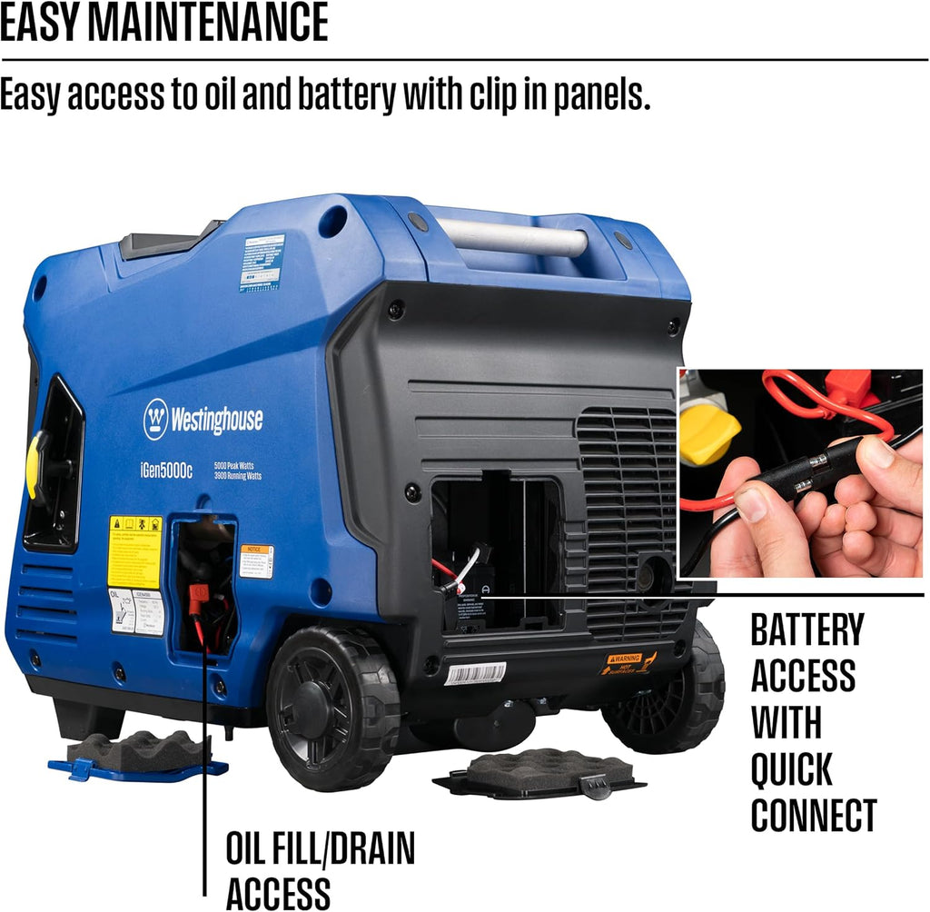 Westinghouse 5000 Peak Watt Super Quiet Portable Inverter Generator, Remote Electric Start with Auto Choke, RV Ready 30A Outlet, Gas Powered, CO Sensor, Parallel Capable