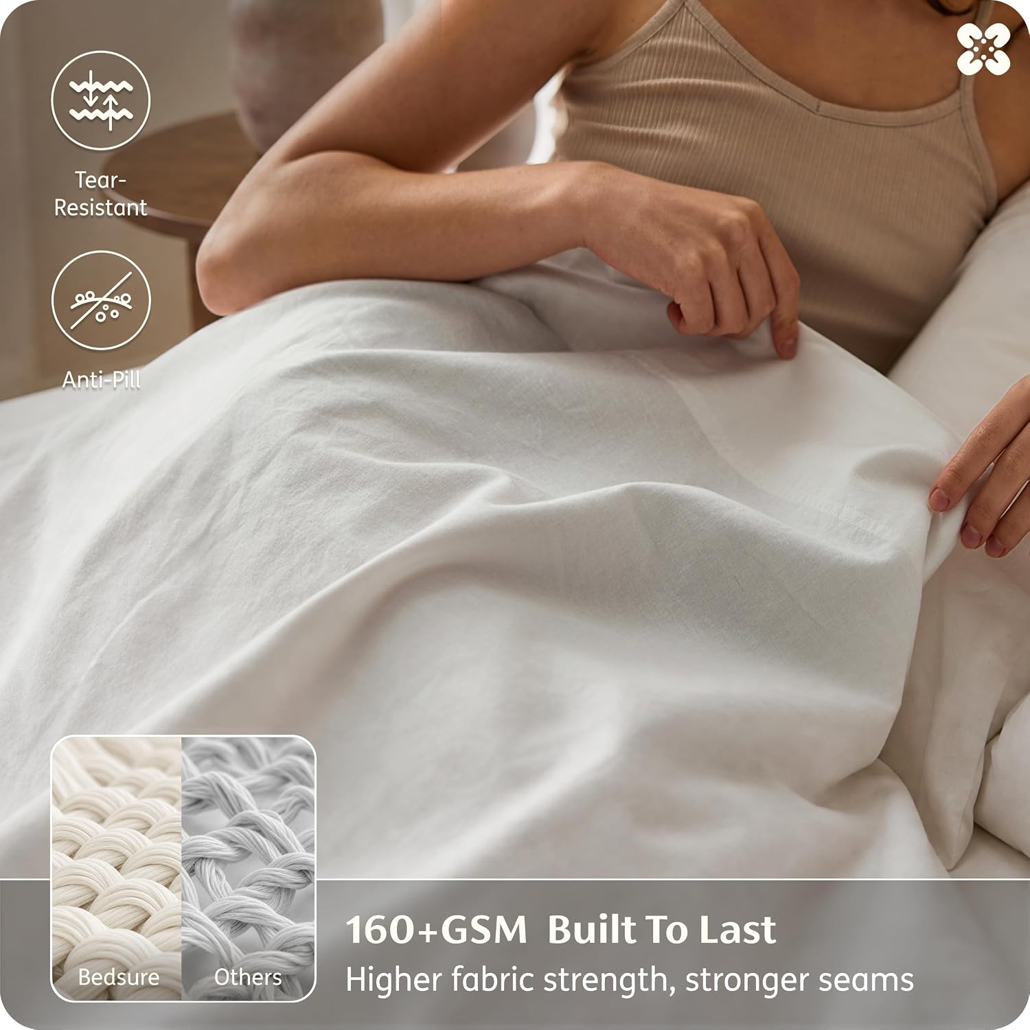 Bedsure Linen Sheets California King Size - Cotton Linen Blend Bed Sheets, Anti - Pilling, Ultra-Soft & Breathable, 16" Deep Pocket, PureWoven Natural Texture Improves with Use, 4 Pieces (White)