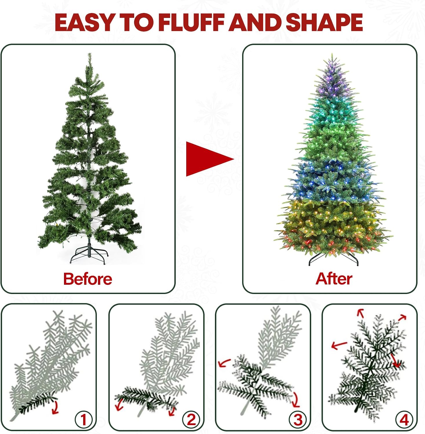 6 ft Lighted Artificial Christmas Tree with Remote Control, 350 Multicolor RGB Lights, Artificial Hinged Christmas Tree with 1420 PE&PVC Branch Tips for Holiday Decor, 15 Modes