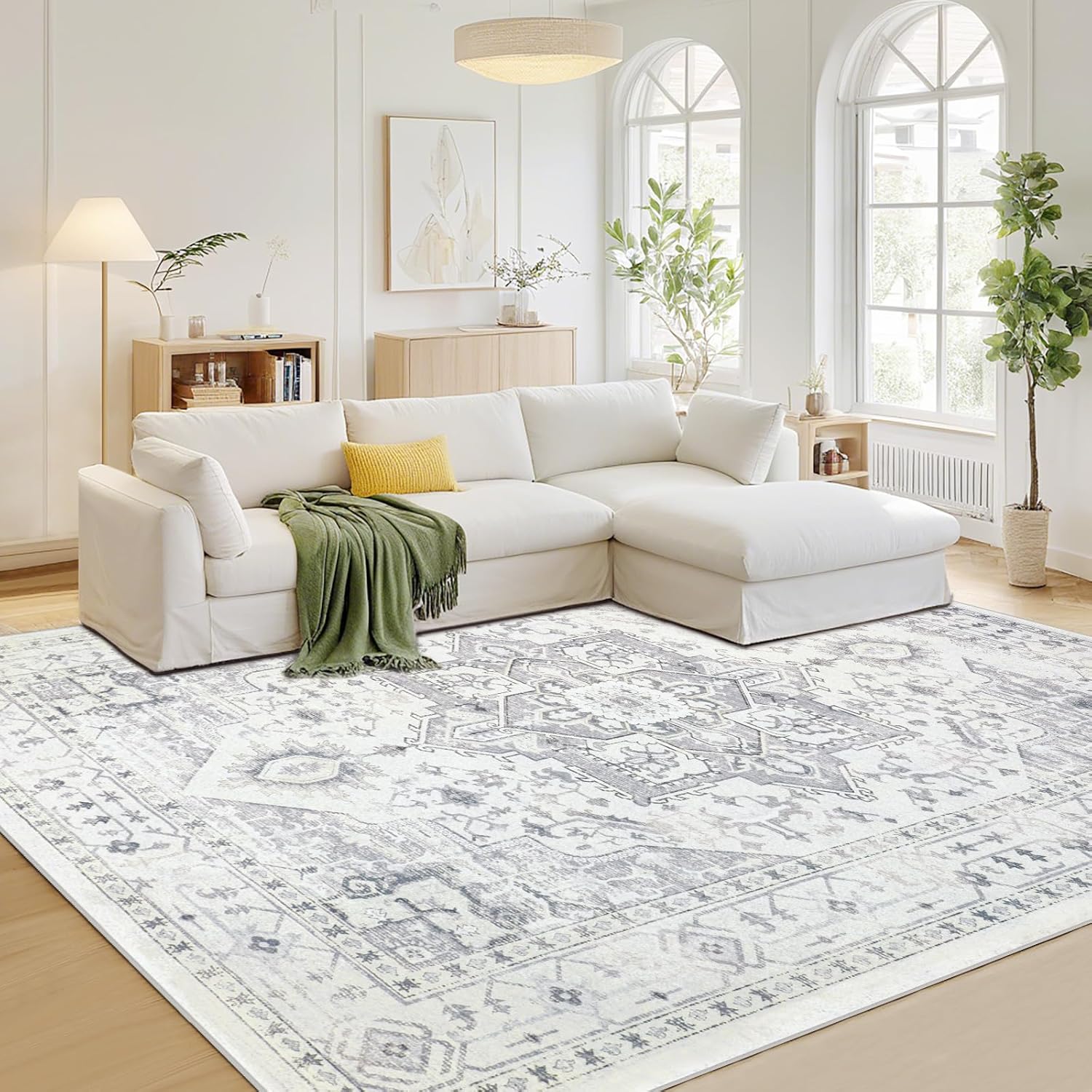 Srugn Washable Rugs 5x7 Area Rugs for Living Room,Bedroom,Dining Room- Ultra Soft Faux Wool Nursery Rug for Baby Girl,Neutral Light Pink Low Pile Vintage Carpets for Dorm Kids Playroom,Non Slip
