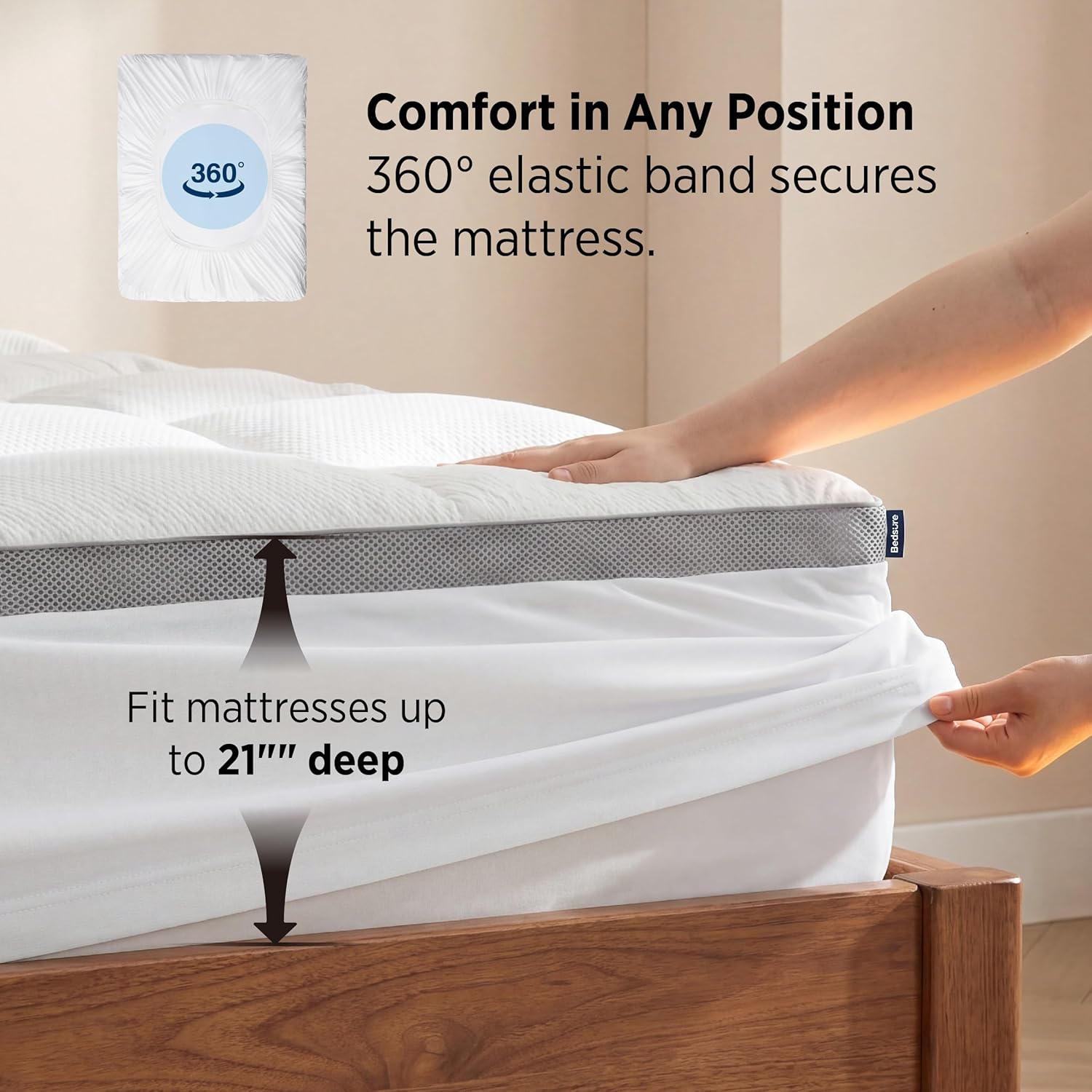 Bedsure Pillow Top Mattress Topper Queen-Waterproof Mattress Protector with 8-21 Inches Deep Pocket, 800 GSM Extra Thick Mattress Topper Queen Size Bed, Soft Cover Bed Topper for Home, Hotel - White