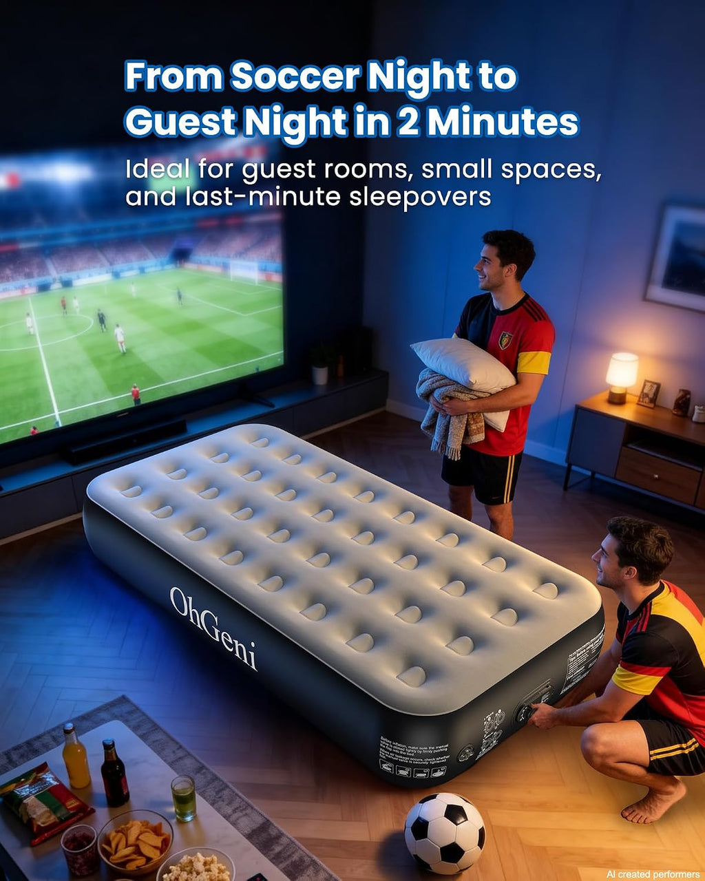 OhGeni Twin Air Mattress with Built in Pump, Family Choice Award Winner, 13" Camping Inflatable Blow up Bed with External Valve, Portable Foldable Airbed for Home & Outdoor, 300lbs