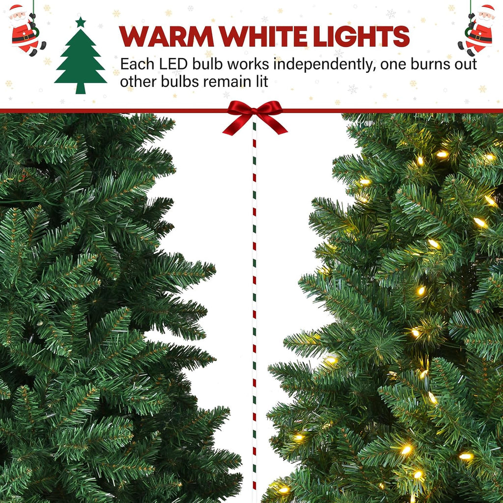 6 ft Lighted Christmas Tree, Artificial Christmas Tree with 250 Warm White Lights, 1032 Branch Tips, Hinged Branches and Metal Stand