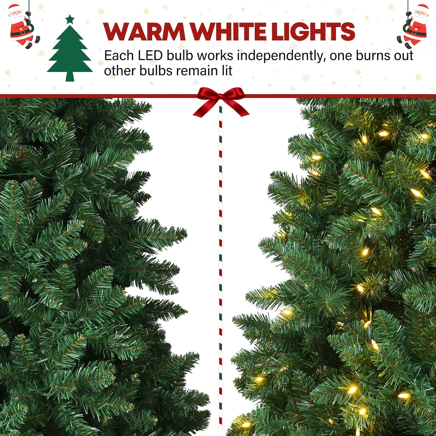 6 ft Lighted Christmas Tree, Artificial Christmas Tree with 250 Warm White Lights, 1032 Branch Tips, Hinged Branches and Metal Stand