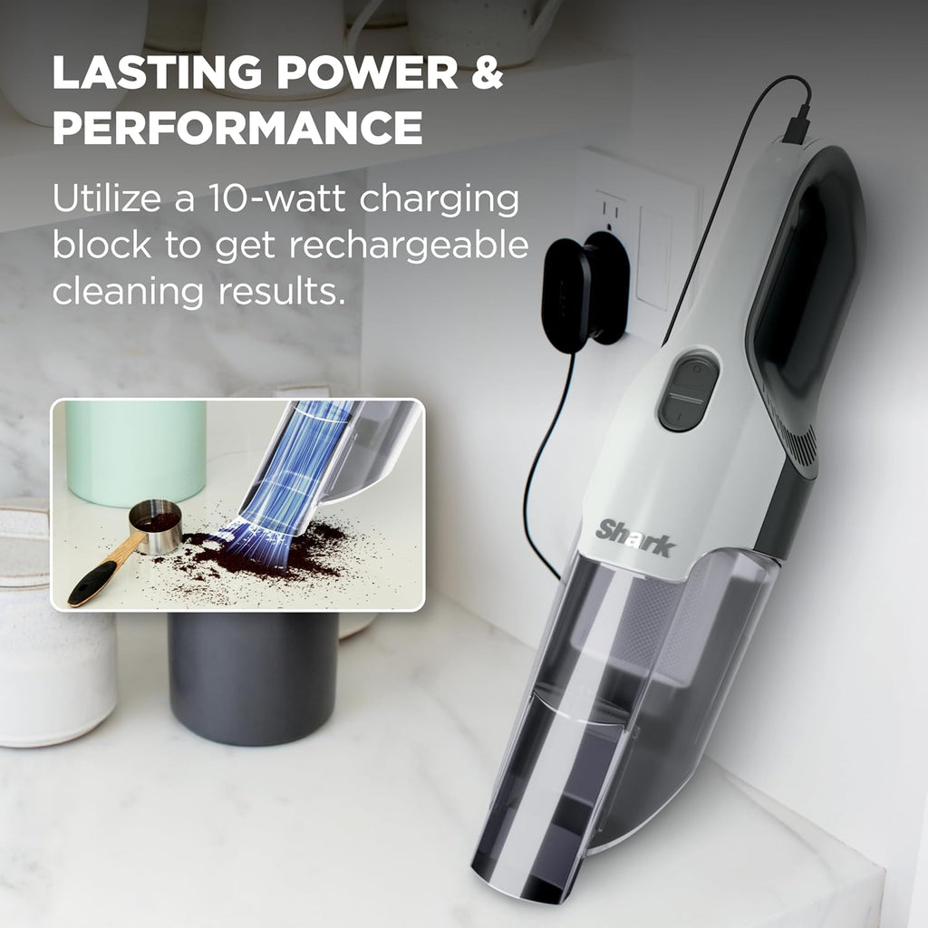 Shark Cyclone PET Handheld Vacuum with, HyperVelocity Suction, Powerful Pet Hair Pickup, Lightweight, XL Dust Cup, Including Upholstery Tool, 8" Crevice Tool, Scrubbing Brush, Pearl White, AA701