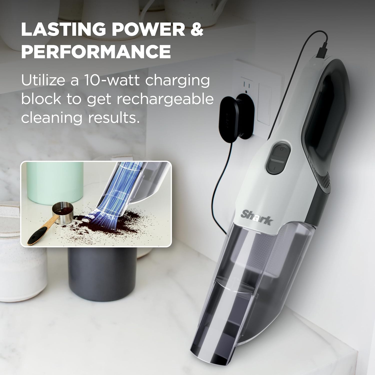 Shark Cyclone PET Handheld Vacuum with, HyperVelocity Suction, Powerful Pet Hair Pickup, Lightweight, XL Dust Cup, Including Upholstery Tool, 8" Crevice Tool, Scrubbing Brush, Pearl White, AA701