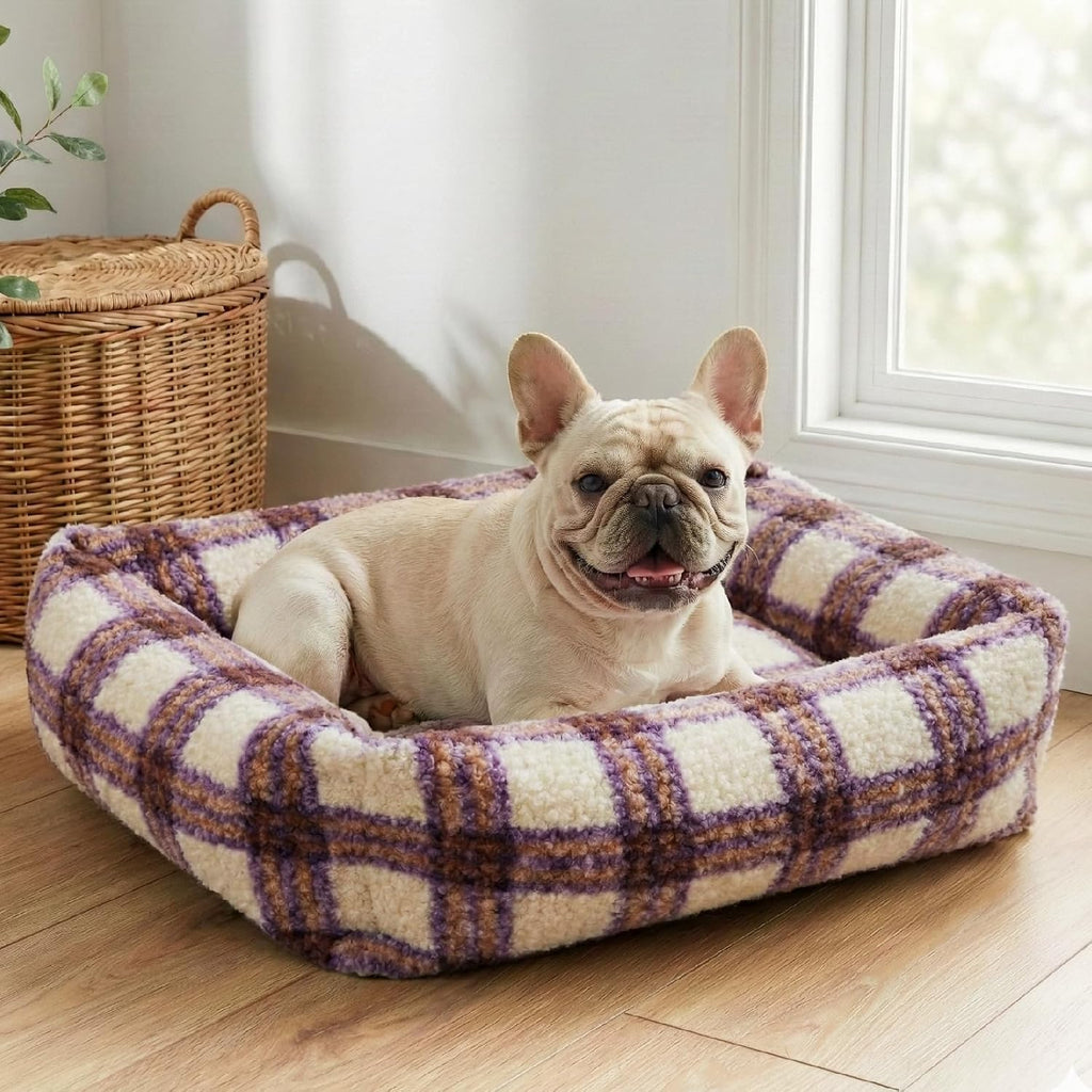 WESTERN HOME WH Dog Bed Medium Size Dogs - Washable Medium Dog Bed, High Back Support Pet Sofa with Sides, Soft Pet Beds with Anti Slip Bottom, 30inch, Purple