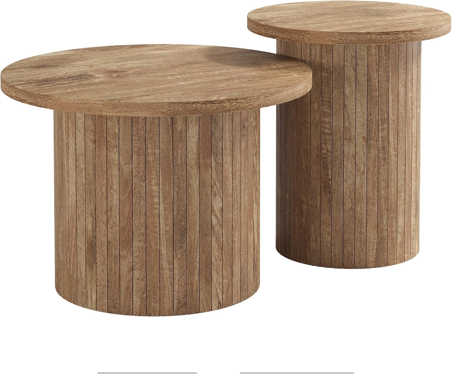 AMERLIFE Rustic Nesting Coffee Table Set of 2, Wood Finish Coffee Table Set, Farmhouse Round Sofa Side Tables for Living Room, Small Spaces, Natural Finish