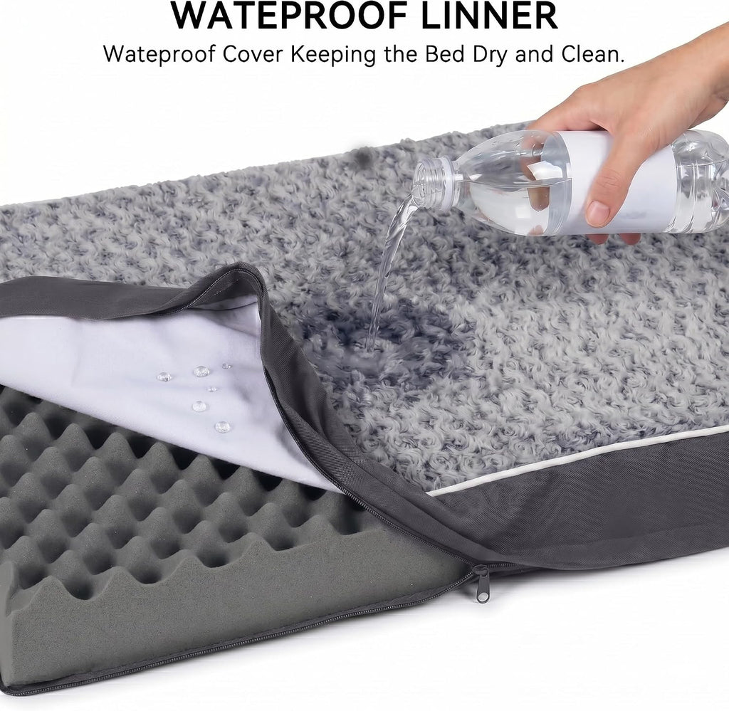 WESTERN HOME WH Orthopedic Dog Beds Large Sized Dog, Waterproof Large Pet Bed with Removable Washable Cover and Nonskid Bottom, Thick Egg Crate Foam Pet Beds, Grey 36"