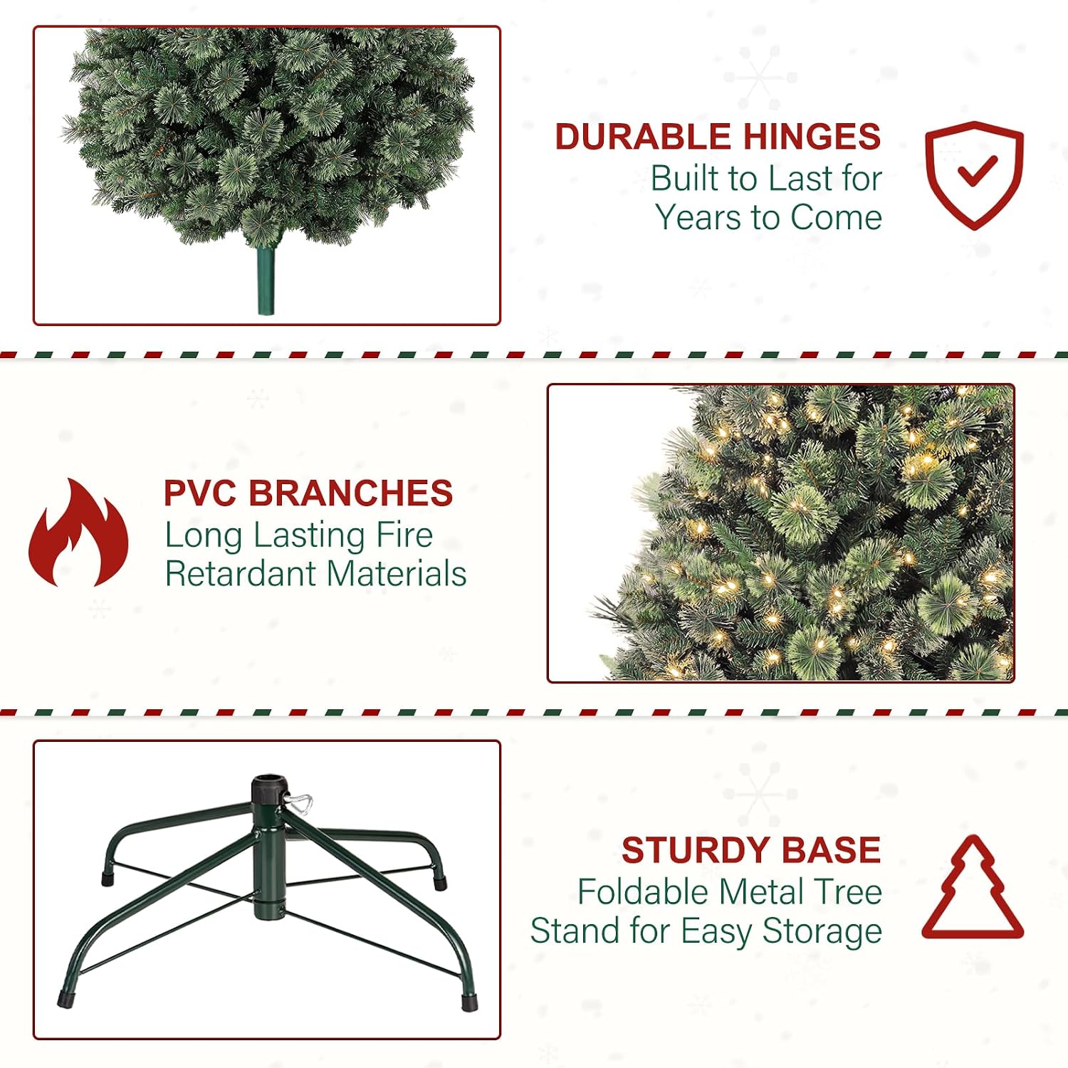 7.5 ft Prelighted Pine Christmas Tree, Artificial Christmas Tree with 450 Warm White Lights, 1580 PVC Branch Tips, Premium Stand, Easy Assembly for Indoor Holiday Decorating