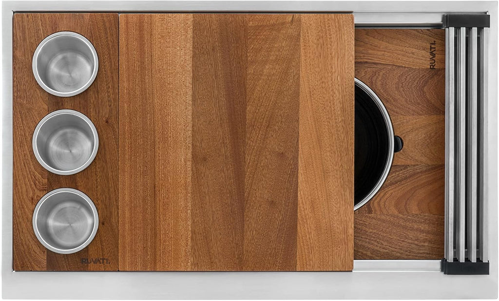 Ruvati 33-inch Undermount Workstation Kitchen Sink – 16 Gauge Stainless Steel kitchen Sink Single Bowl with Cutting Board & Accessories, Brushed Finish Hides Scratches – RVH8222