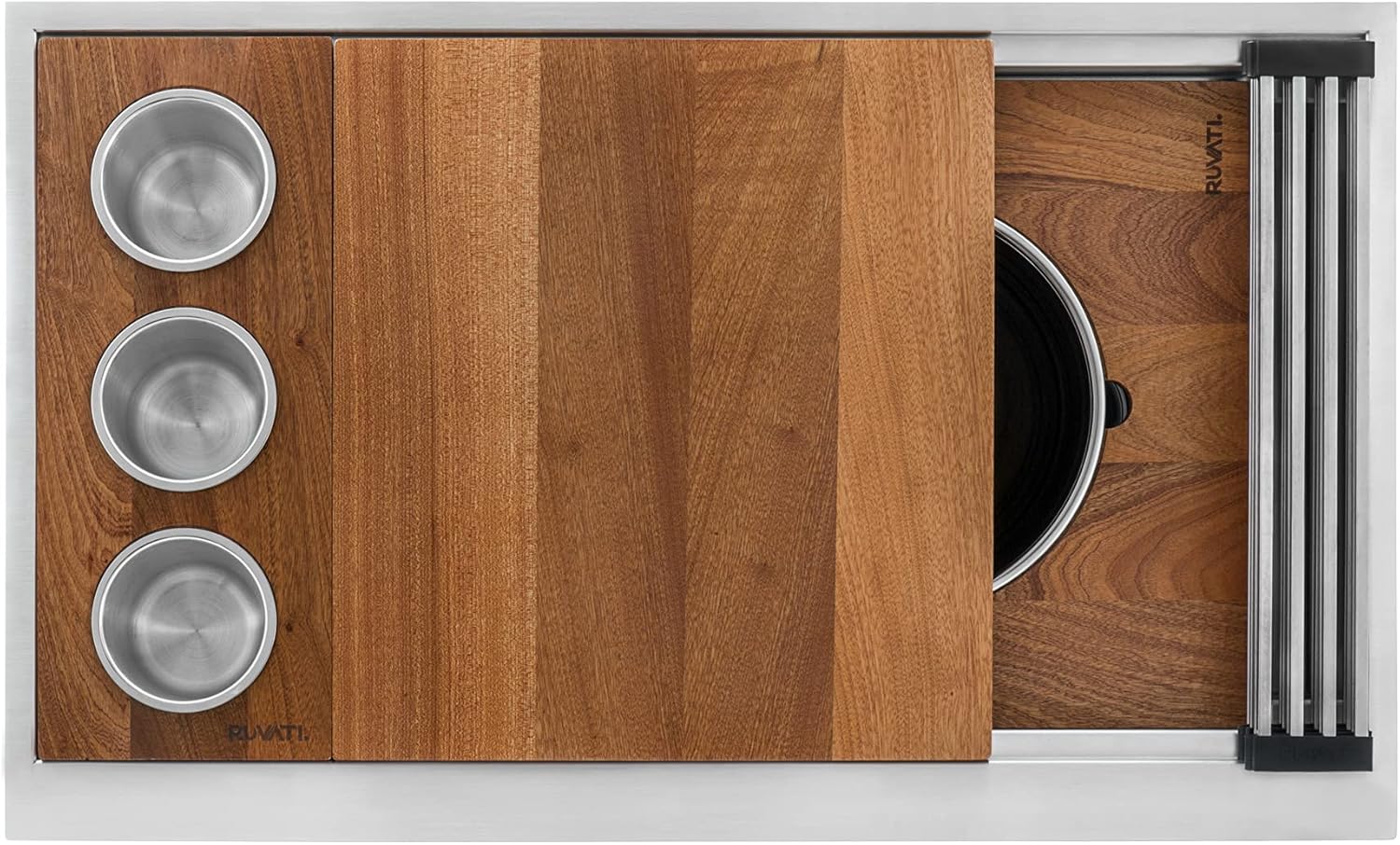 Ruvati 33-inch Undermount Workstation Kitchen Sink – 16 Gauge Stainless Steel kitchen Sink Single Bowl with Cutting Board & Accessories, Brushed Finish Hides Scratches – RVH8222