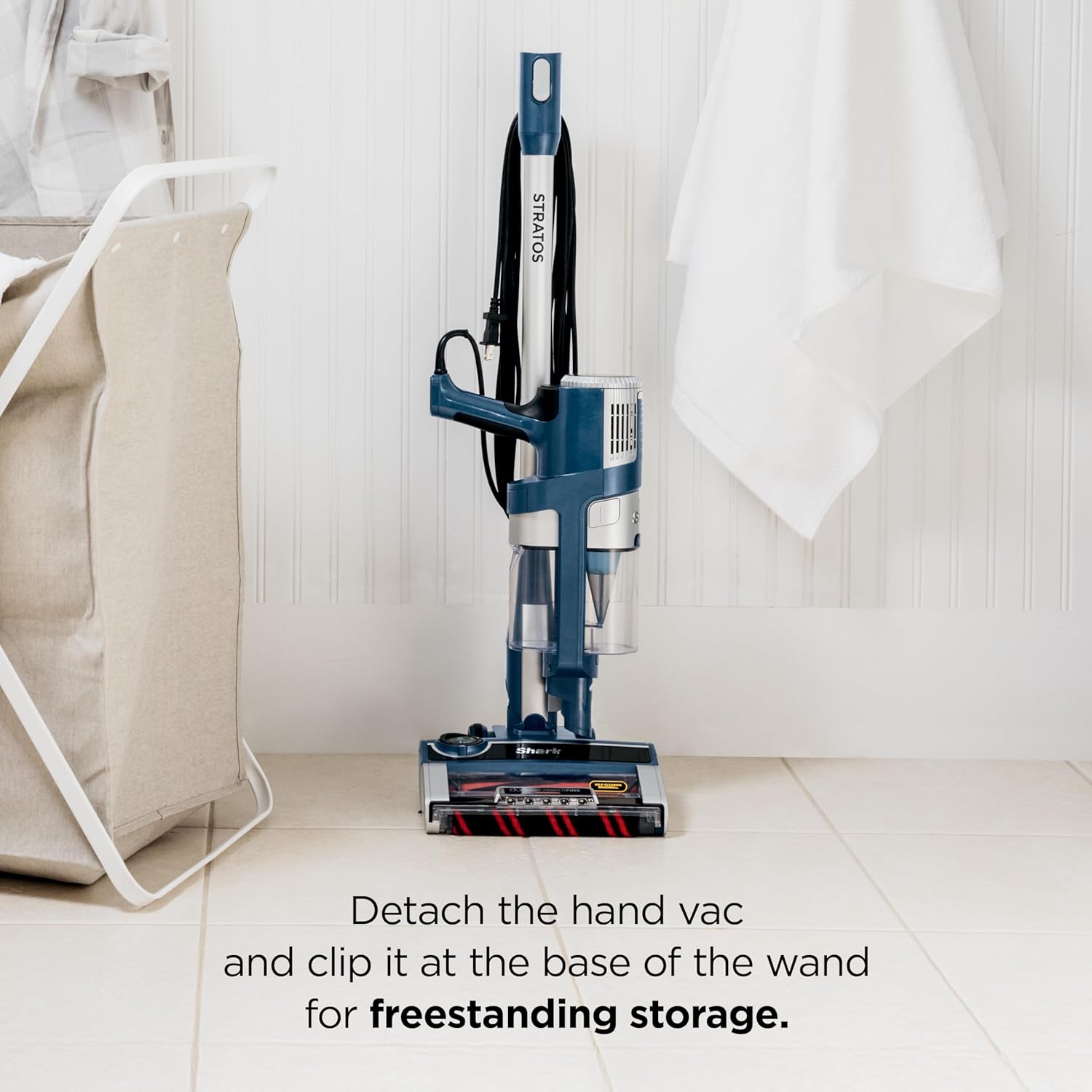 Shark Stratos | Corded Stick Vacuum Cleaner for Carpet & Hard Floors | Lightweight Hand Vacuum for Pet Hair with DuoClean PowerFins HairPro | Self-Cleaning Brushroll | 4 Accessories | Navy | HZ3002