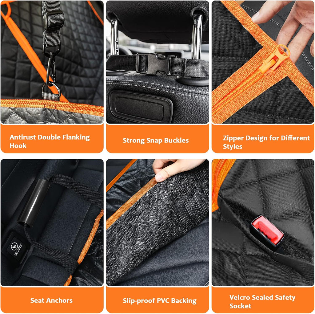 URPOWER 6-in-1 Dog Car Seat Cover for Back Seat, Waterproof Dog Car Hammock with Mesh Window, Non-Slip Pet Backseat Protector for Cars, Trucks and SUVs