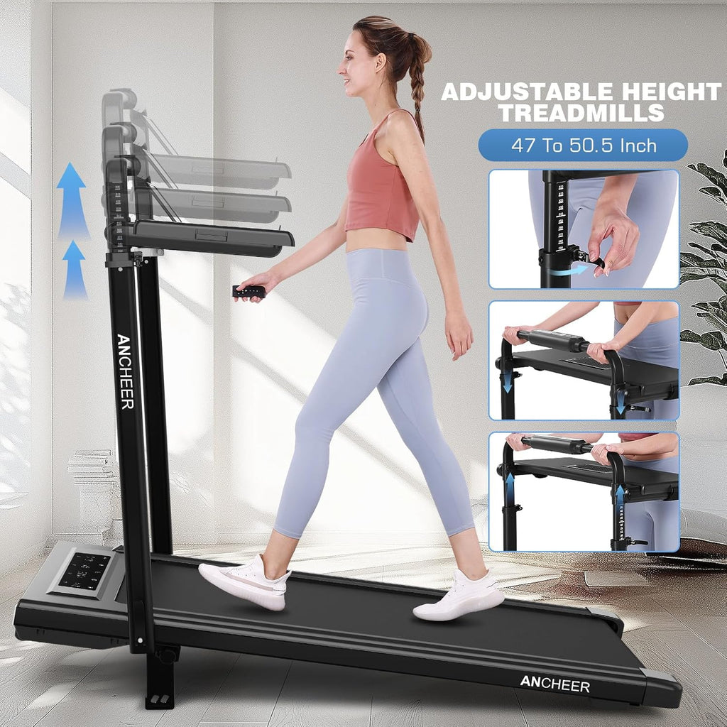 Treadmill with Desk Workstation & Adjustable Height, 450 lbs Weight Capacity, Folding Incline Treadmill with Handle Bar, Portable Ultra-Quiet 3.5HP Walking Pad Treadmill with Desktop for Home Office