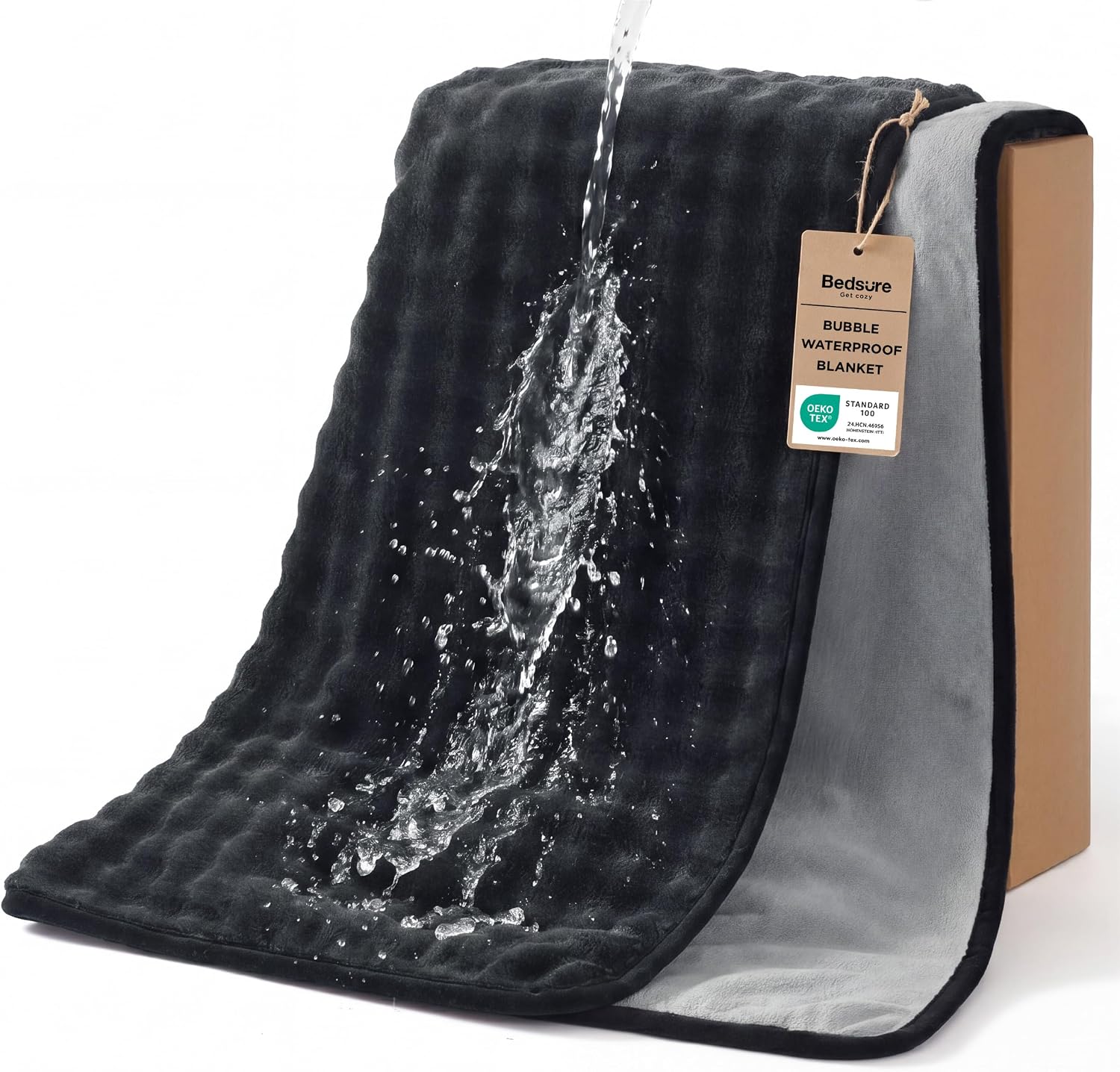 Bedsure Bubble Waterproof Blanket for Couch - Soft Fleece Reversible Dog Blankets for Small Dogs, Waterproof Couch Sofa Cover Bed Protector, Black/Grey, Throw 50x60 inches