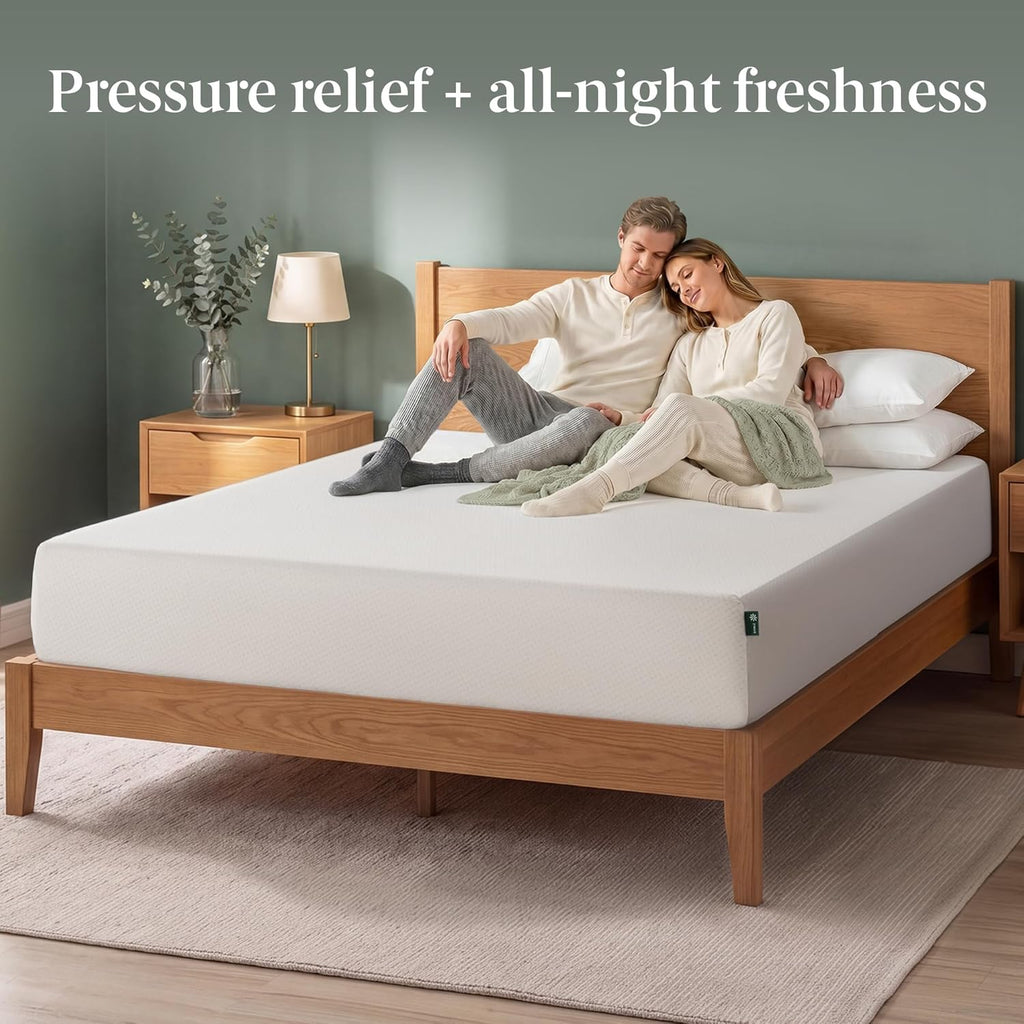 Zinus Green Tea Memory Foam Mattress 10 Inch, Pressure-Relieving Comfort & Full-Body Support, Naturally Fresh, Medium Firm Feel, CertiPUR-US & Oeko-TEX Certified Safe Materials, Queen