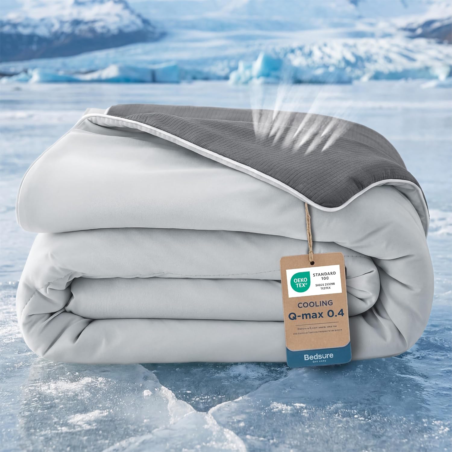 Bedsure Cooling Comforter - Cooling Blankets for Hot Sleepers, Ice Cold Summer Blanket Queen Size for Bed, Lightweight Breathable Double-Sided Comforter for Night Sweats, Grey, 90x90 Inches