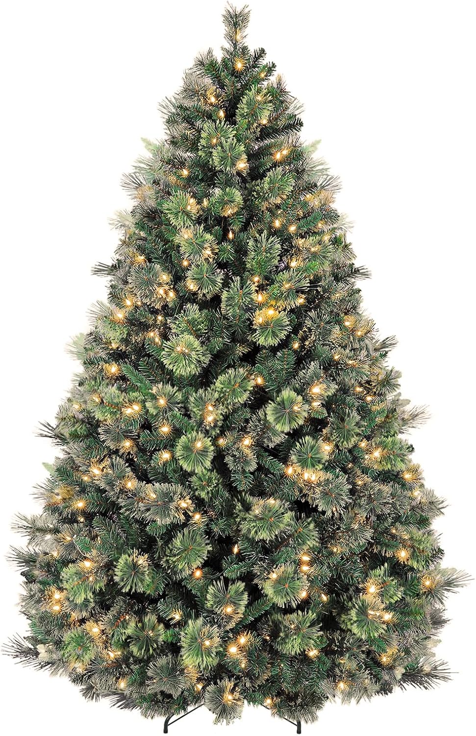6 ft Prelighted Pine Christmas Tree, 350 Warm White LED Lights, Artificial Christmas Tree with 1016 PVC Branch Tips, Premium Stand, Easy Assembly for Indoor Holiday Decorating