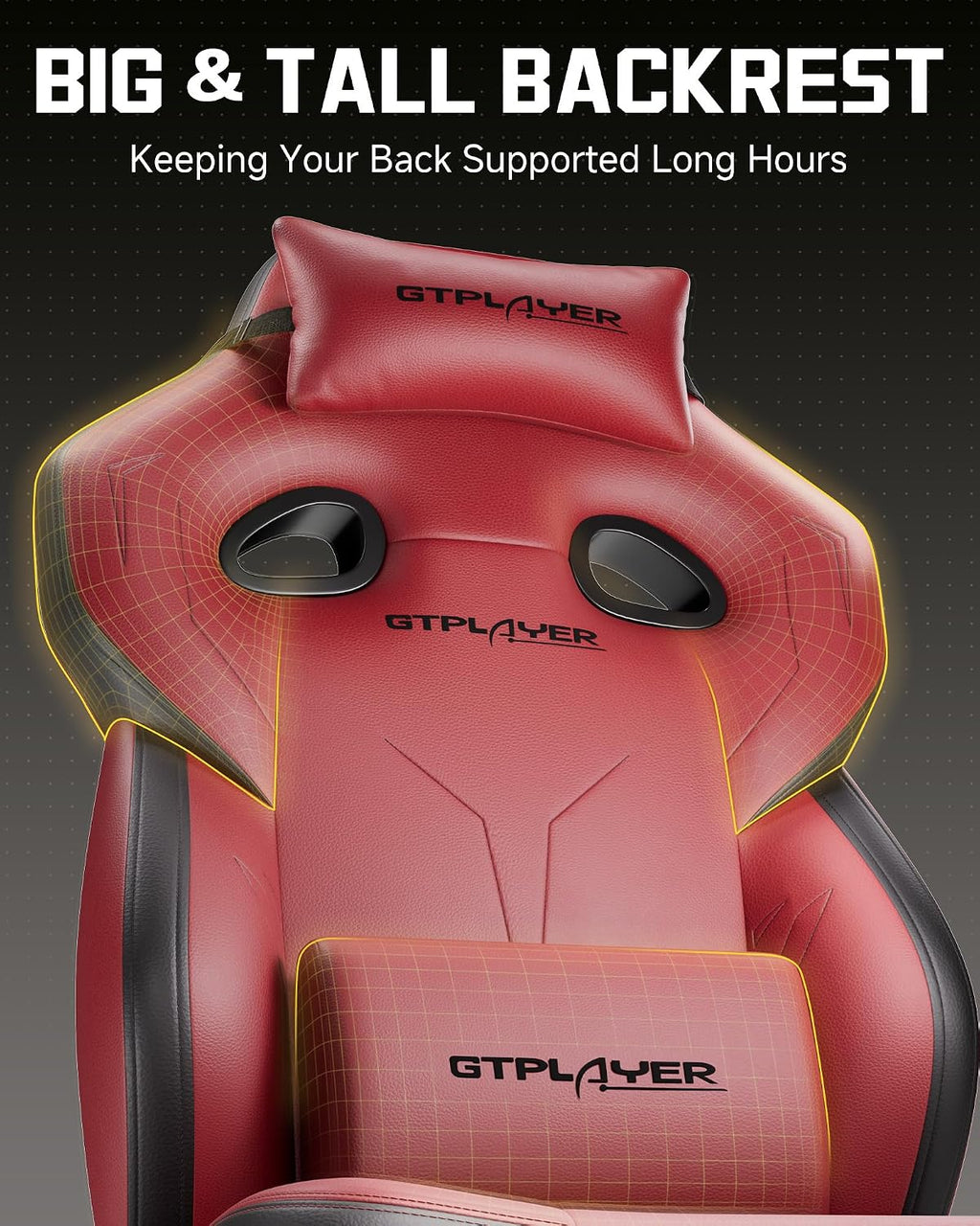 GTPLAYER Big & Tall Gaming Chair, 90°-155° Adjustable Reclining Office Seat with Footrest, Ergonomic Comfy Computer Desk Chair for Adults, Home Office Gaming Study Use, Wine Red (Leather)