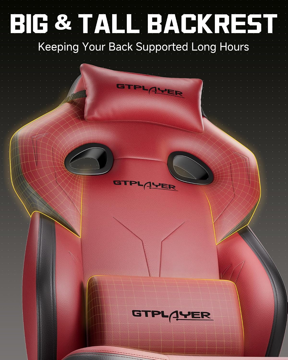 GTPLAYER Big & Tall Gaming Chair, 90°-155° Adjustable Reclining Office Seat with Footrest, Ergonomic Comfy Computer Desk Chair for Adults, Home Office Gaming Study Use, Wine Red (Leather)