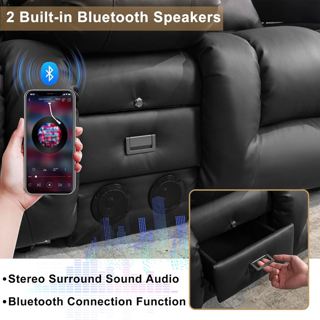 URRED Power Loveseat Recliner Sofa with Massage and Heat, Wall Hugger Reclining Loveseat with Console, RV Couch Home Theater Seating with LED Lights for Living Room (Black, 67" - 2 Seats)