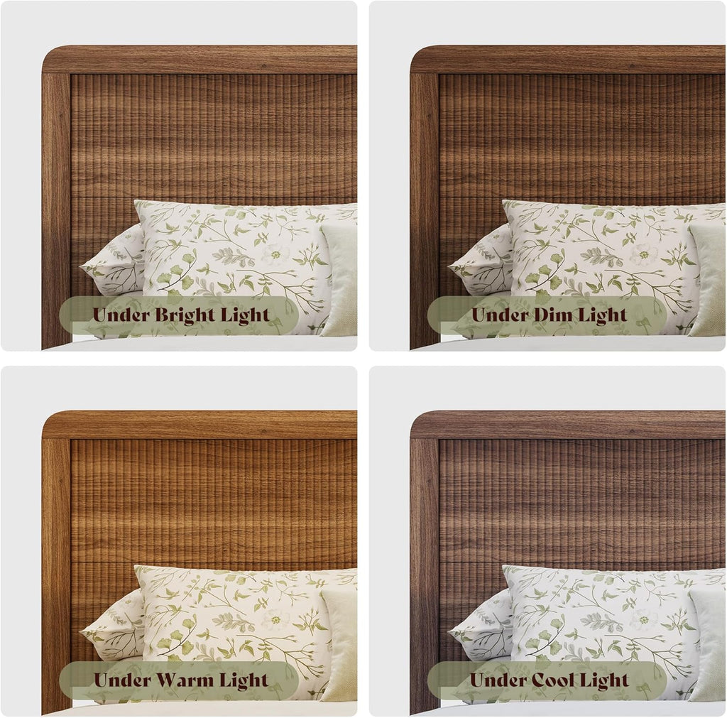 AMERLIFE Wood Queen Size Bed Frame with Headboard & Footboard, Modern Fluted Wooden Platform Bedframe with Rounded Safety Edges, Wood Slat Support, No Box Spring Needed, Easy Assembly, Walnut