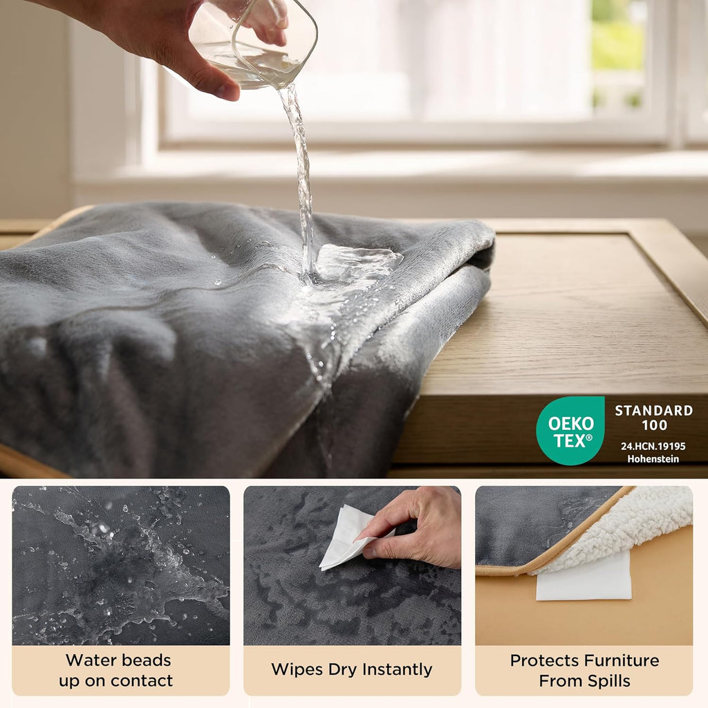 Bedsure Waterproof Dog Blankets for Medium Dogs Washable - Medium Cat Blanket for Couch Protection, Sherpa Fleece Puppy Blanket, Soft Plush Reversible Throw Furniture Protector, 30"X40", Grey