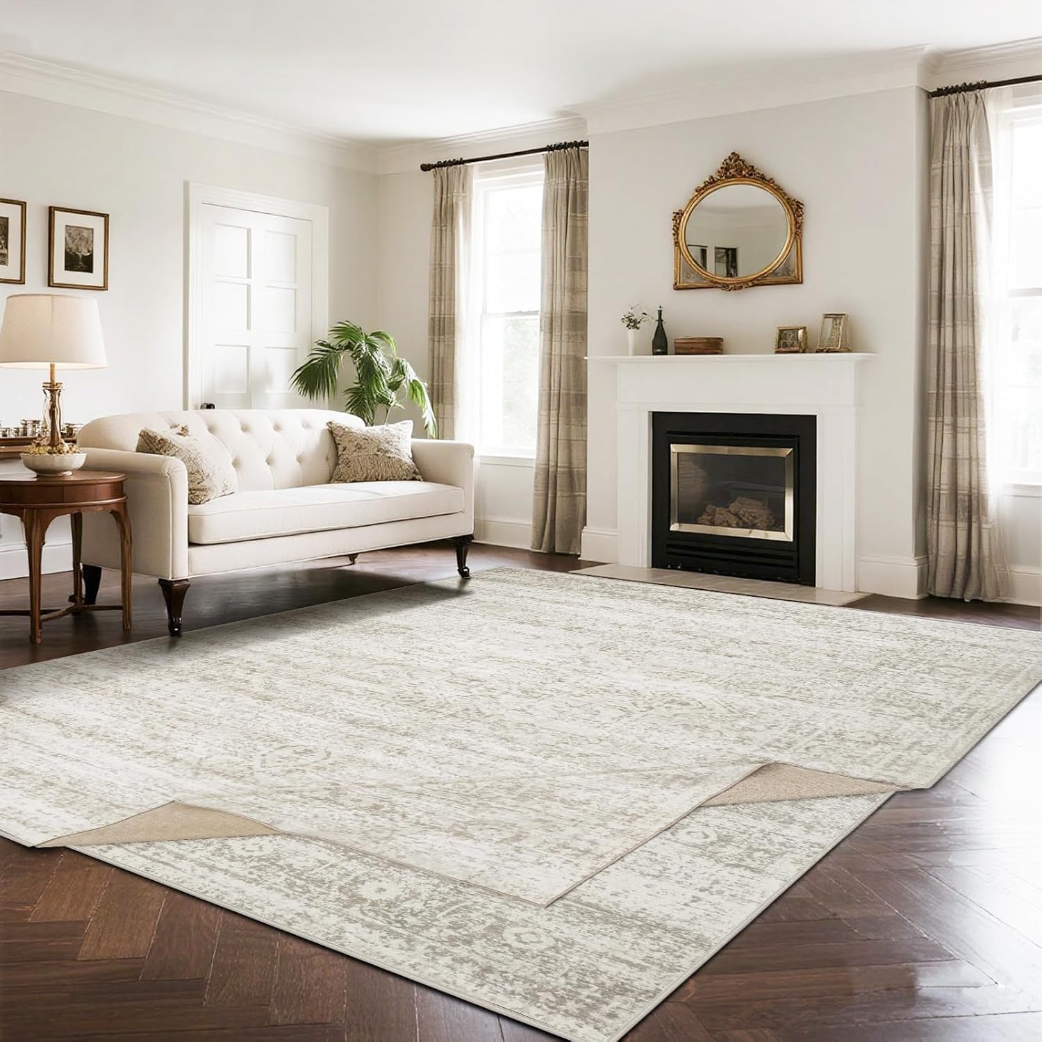 Srugn Washable Rugs 5x7 Area Rugs for Living Room,Bedroom,Dining Room- Ultra Soft Faux Wool Nursery Rug for Baby Girl,Neutral Light Pink Low Pile Vintage Carpets for Dorm Kids Playroom,Non Slip