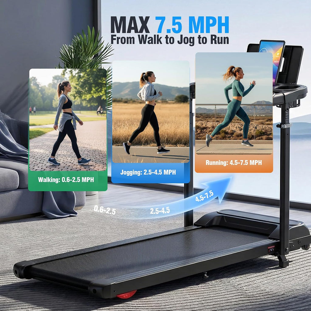 Treadmill with Desk Workstation & Adjustable Height, 450 lbs Weight Capacity, Folding Incline Treadmill with Handle Bar, Portable Ultra-Quiet 3.5HP Walking Pad Treadmill with Desktop for Home Office