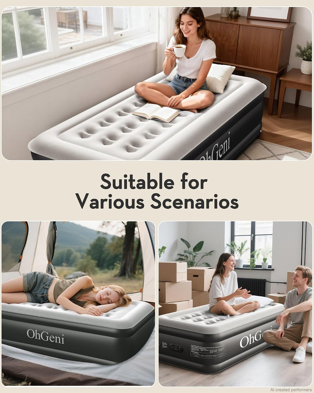 OhGeni Twin Air Mattress with Built in Pump, 18" Raised Blow up Mattresses, Upgraded Surface Portable Bed for Home, Camping, Colchone Inflable, Ideal Sleep Solution for Guests