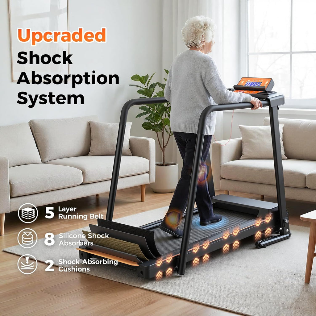 Lastforever Walking Treadmills with Extended Handrails, 2.5HP Quiet Motor, Heart Rate Monitor, 310 lbs Capacity, Treadmill for Seniors, Recovery & Home Jogging